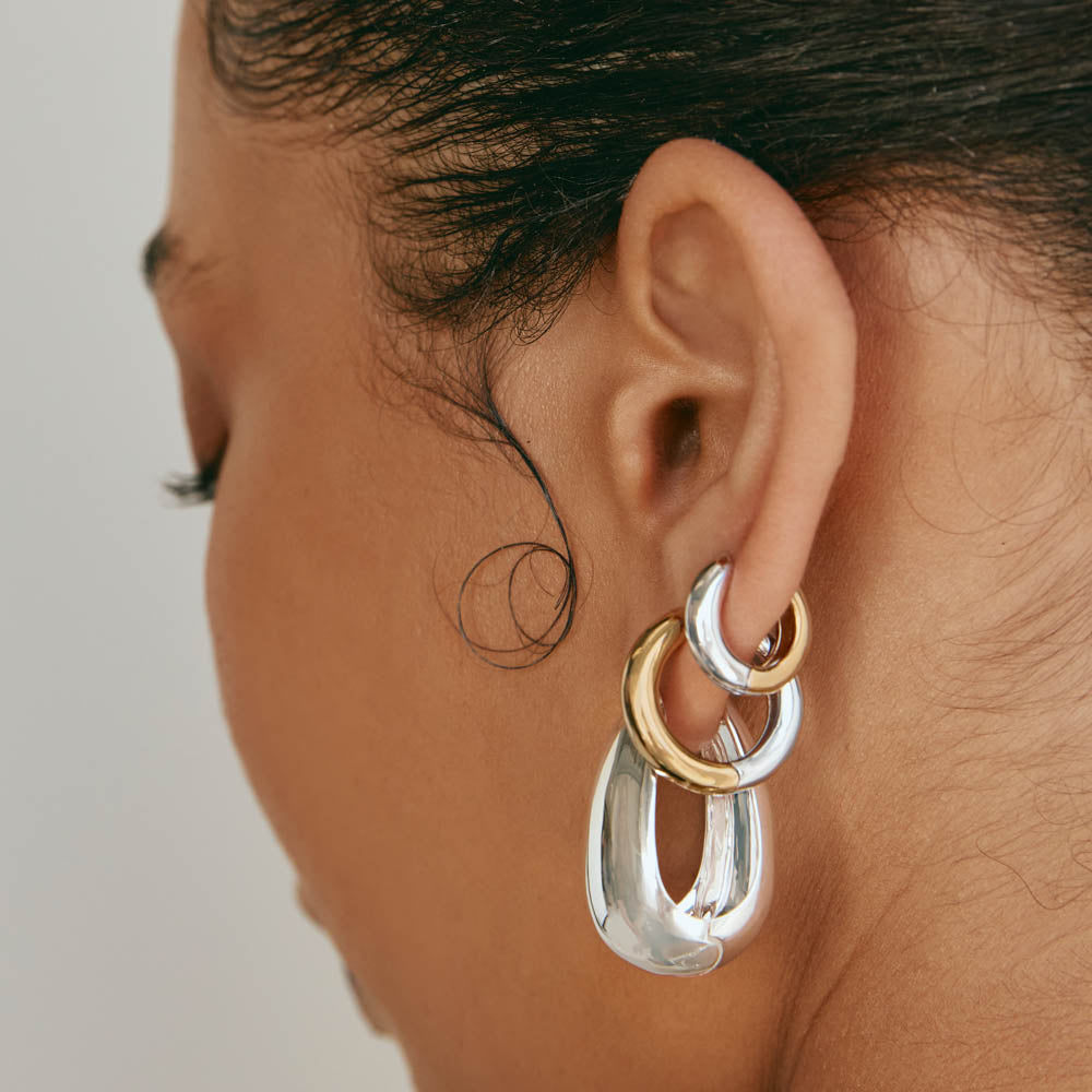 Stylish Midi Mixed Metal Reversible Hoop Earrings in Gold - Perfect for Everyday Wear, Parties & Special Occasions