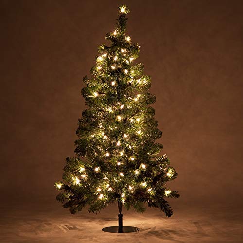 3ft Red Sleigh Mini Christmas Tree with 100 Clear Lights - Outdoor Holiday Pathway Decorations for Yard, Garden & Porch | Perfect for Christmas Village Displays & Winter Wonderland Themes
