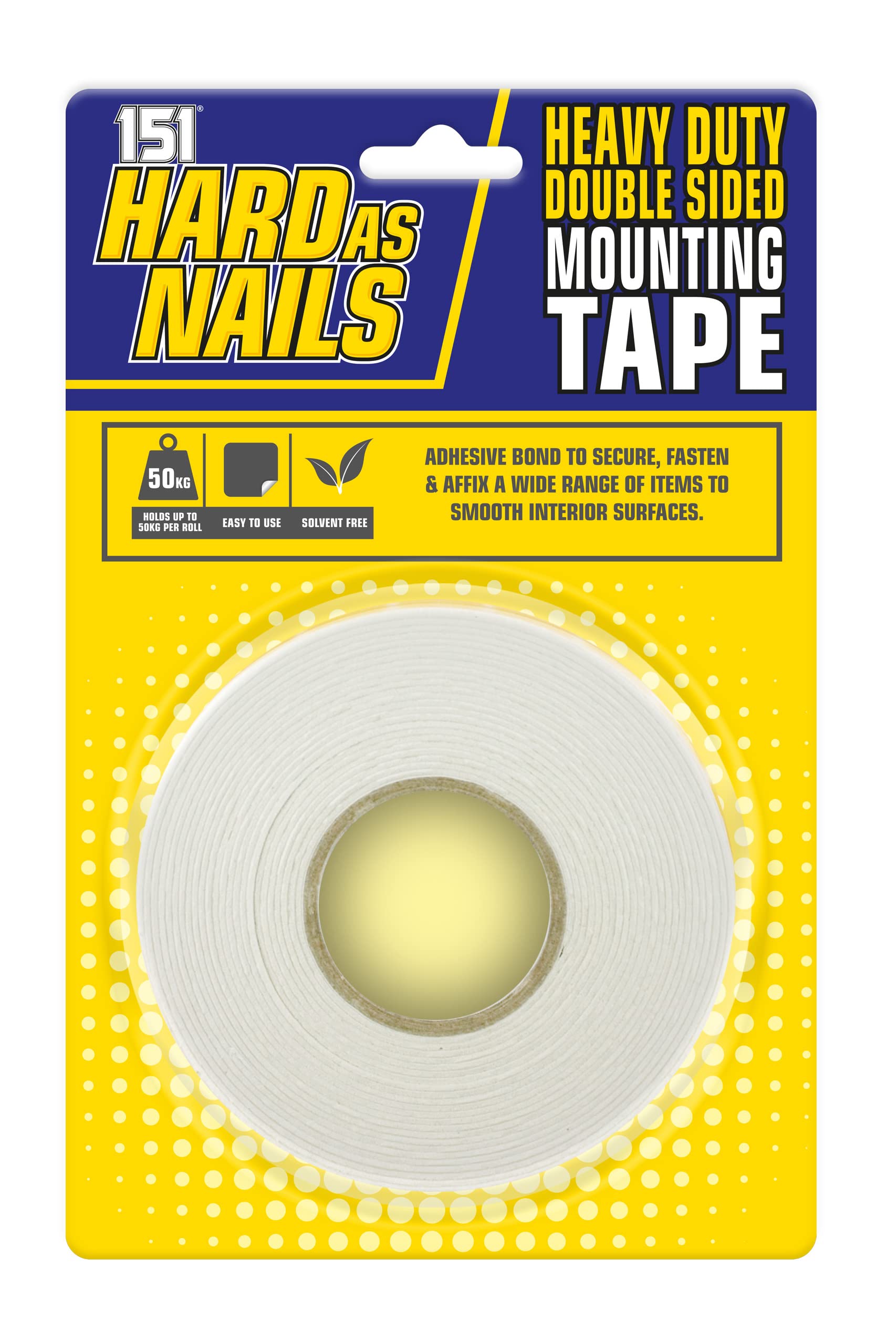 Hard As Nails Essential Adhesive Mounting Tape - Heavy Duty Double Sided Tape for Hanging Pictures, Mirrors & Home Decor - Strong Bonding Solution for Walls, Tiles & Smooth Surfaces