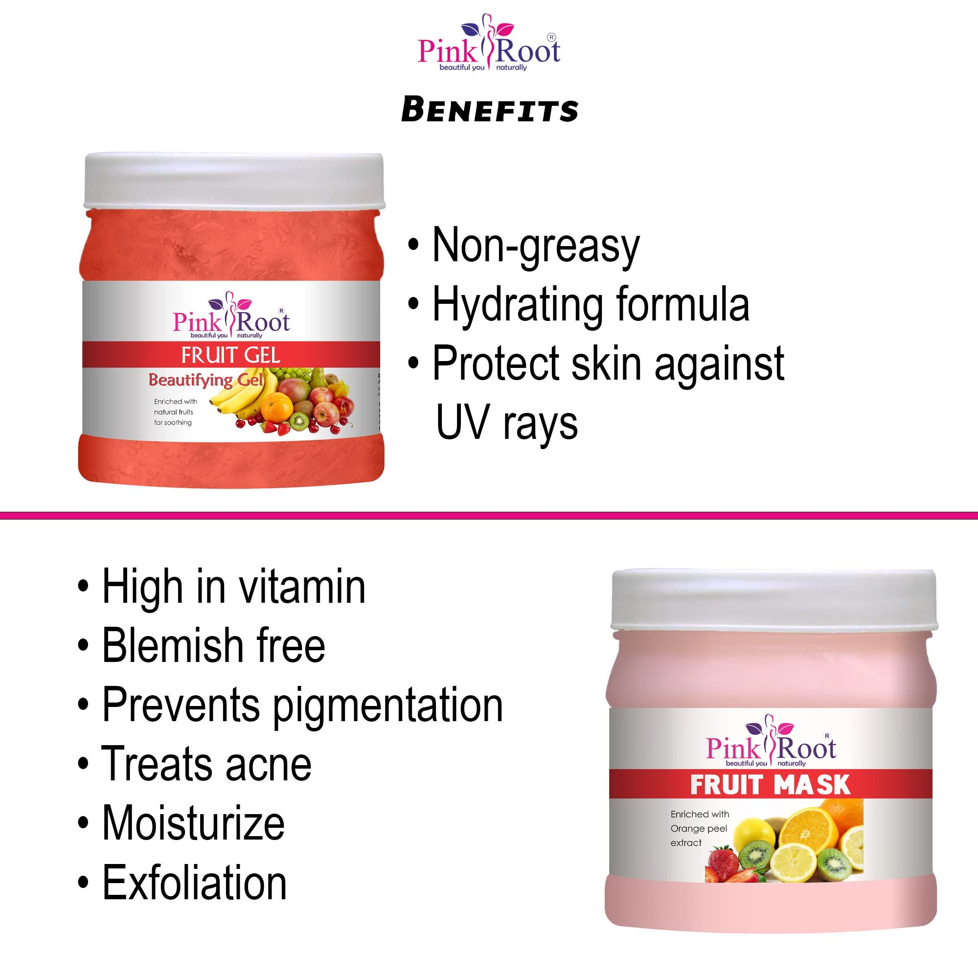 Pink Root Fruit Gel 500g with Fruit Mask 500g - Natural Skincare Set for Hydration & Brightening | Perfect for Daily Face Care & Spa Treatments