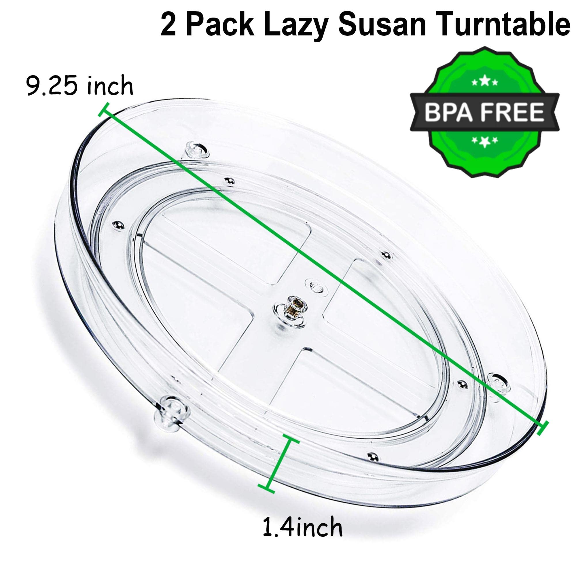 2 Pack Clear Lazy Susan Turntable Organizer - 9.25 Inch Rotating Cabinet Shelf for Kitchen Pantry Storage | Space-Saving Spice Rack, Makeup Organizer & Bathroom Storage Solution
