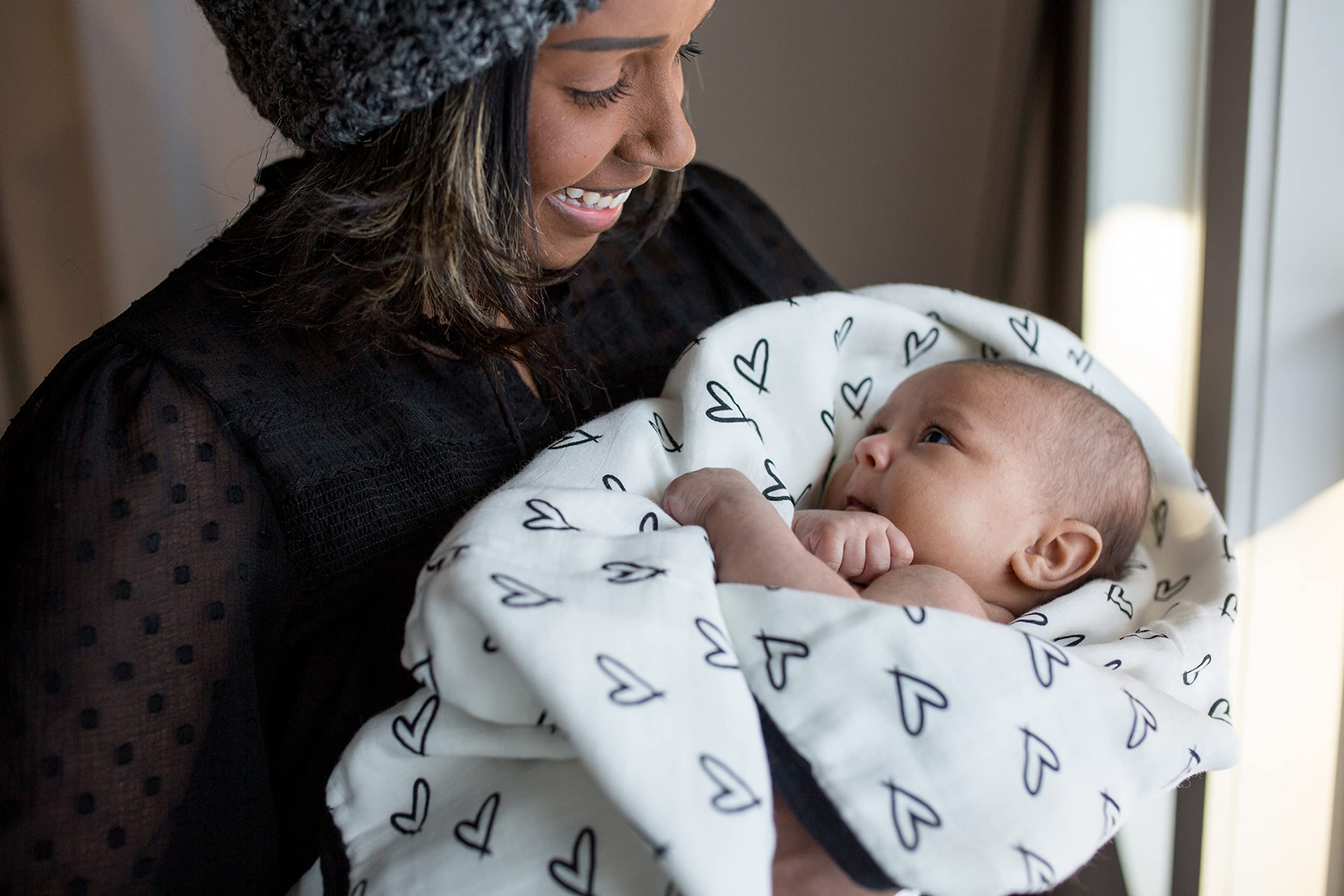 Lulujo Baby Quilt Blanket - Ultra Soft Bamboo Viscose Muslin Swaddle Blanket with Jersey Trim | 47x47 Inch Neutral Receiving Blanket for Newborns | Perfect for Nursery, Stroller & Photo Shoots