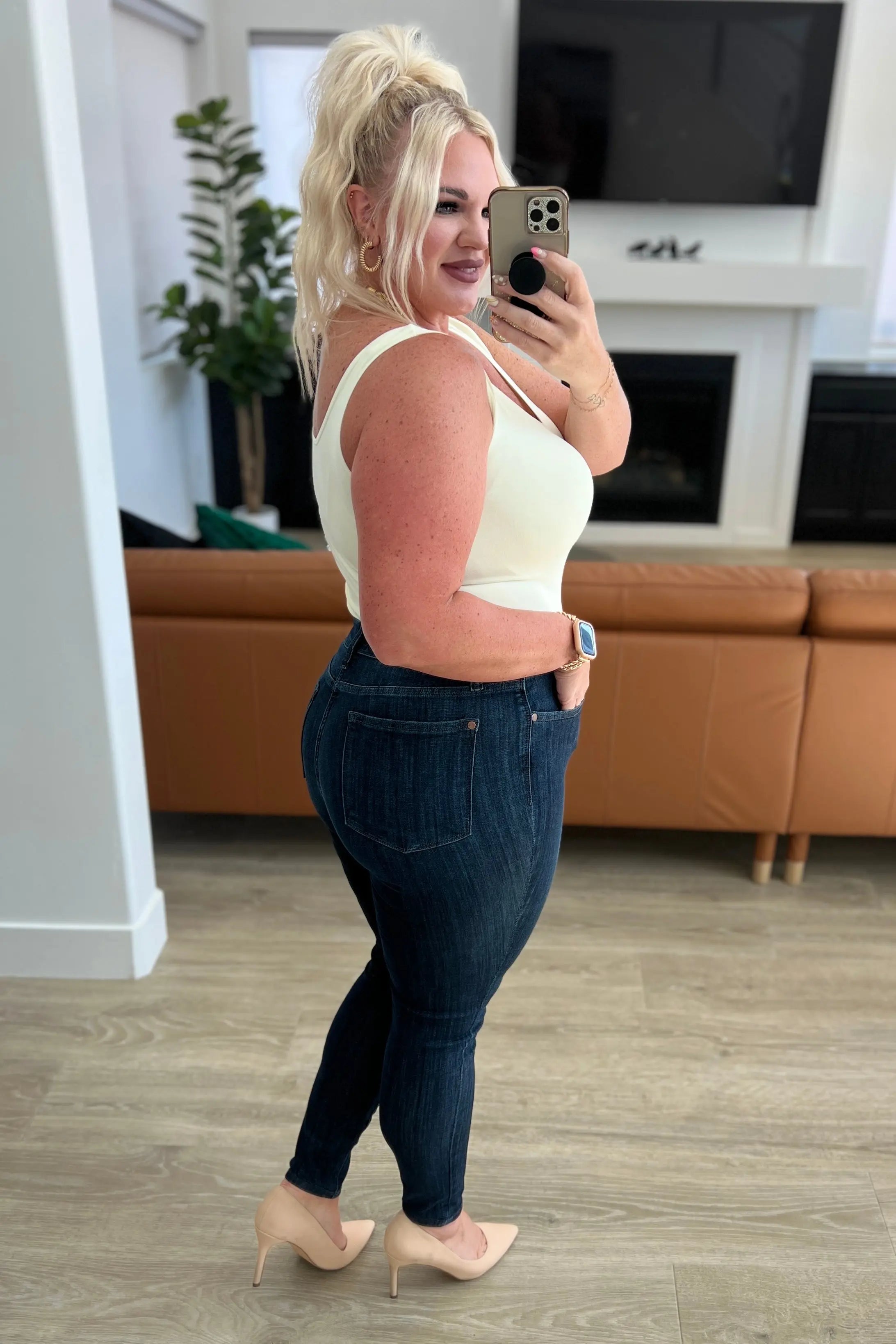 Celecia High Waist Hand Sanded Resin Skinny Jeans for Women - Trendy Stretch Denim Pants for Casual Wear & Night Out