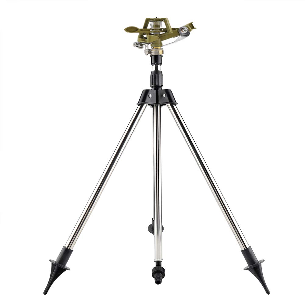 ViaGasaFamido Heavy Duty Tripod Impact Sprinkler - 360° Adjustable Rotating Lawn & Garden Sprinkler with Stainless Steel Base - Perfect for Large Yards, Landscaping, and Watering Lawns, Gardens, and Flower Beds