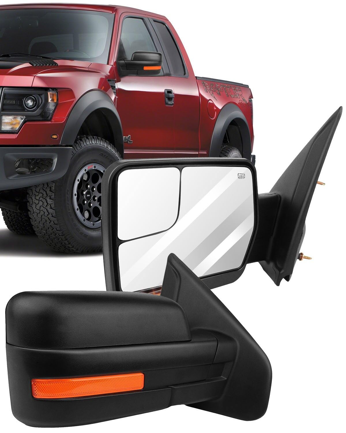 ECCPP Power Heated Towing Mirrors with Turn Signal Lights - Compatible with 2004-2014 Ford F-150 | Enhanced Rear View for Safe Towing & Trailering