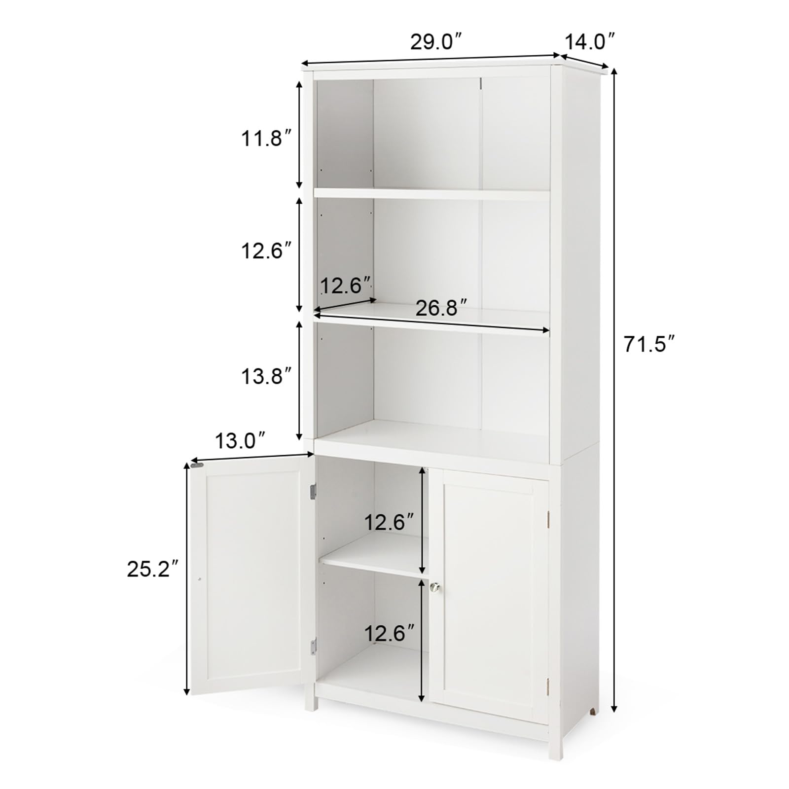 Tangkula 3-Tier Wooden Bookcase with Double Doors - Freestanding Open Shelf Storage for Home Office, Living Room & Library - White Finish | Perfect for Organizing Books, Decor & Essentials in Small Spaces