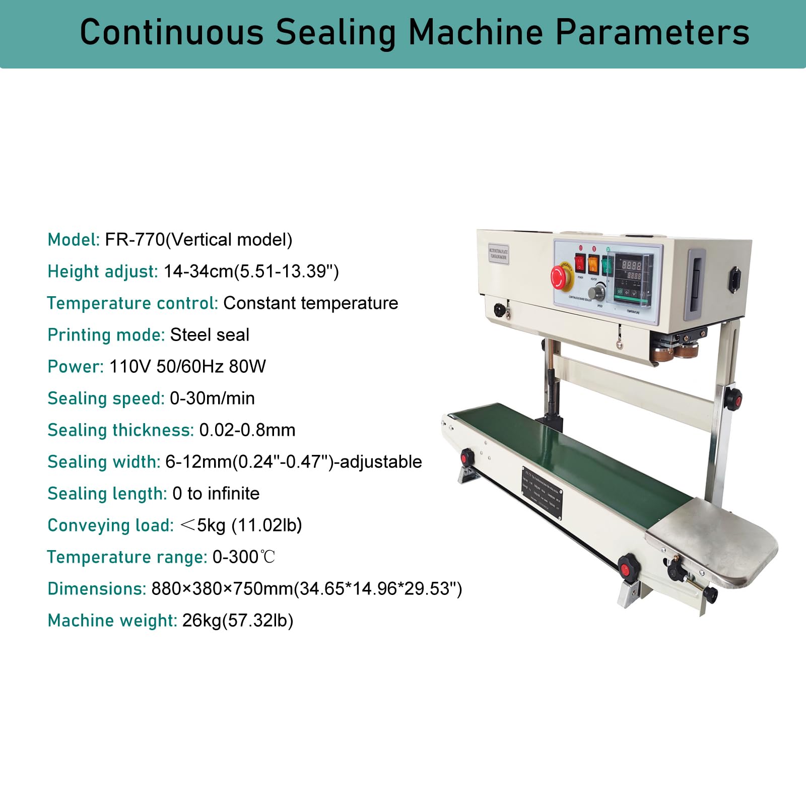INTSUPERMAI FR770 Vertical Continuous Sealing Machine - Automatic Impulse Bag Sealer with Digital Display (110V) | Ideal for Packaging Food, Snacks, Coffee & Retail Products