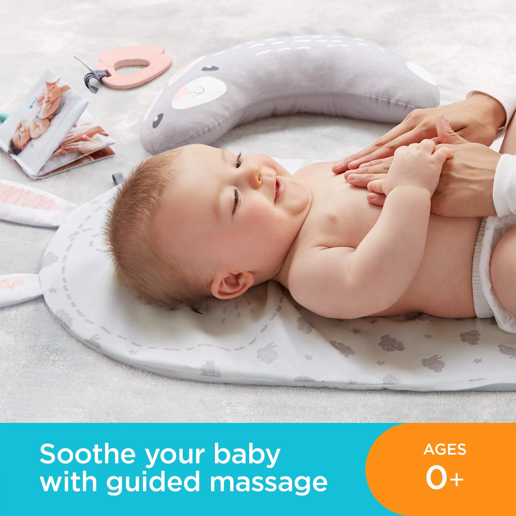 Fisher-Price Baby Bunny Massage Set - Newborn Playmat & Tummy Time Wedge with Soothing Massage Guide for Infants 0-12 Months | Perfect for Relaxation, Bonding & Sensory Development