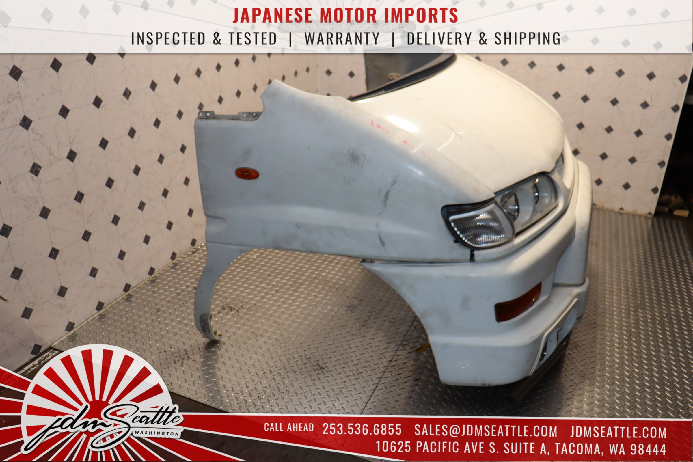 1997-2007 Mitsubishi Delica Front End Kit - Complete Nose Cut with Hood, Bumper & Headlights (White) | JDM Parts Replacement for Off-Road Adventures & Restoration Projects