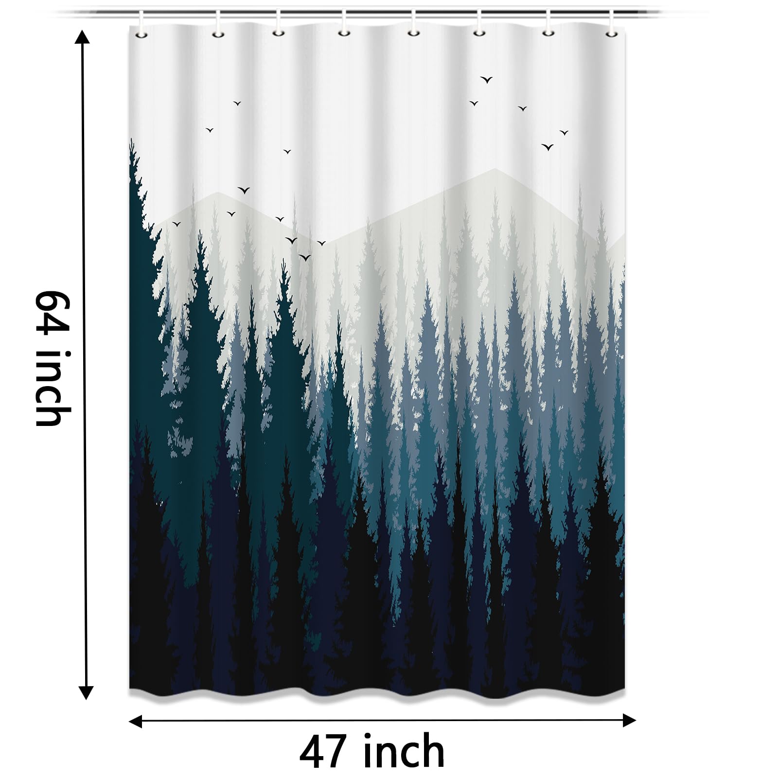 RV Camper Shower Curtain Set - 47x64 Inch Nature Mountain Tree Rustic Forest Design for Travel Trailers & Happy Cabin Camping - Waterproof Fabric Bathroom Decor with Hooks | Perfect for RV Bathrooms, Tiny Homes & Outdoor Adventures