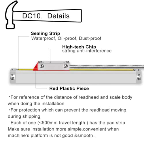 3-Piece Linear Glass Scale DRO Kit for Milling Machine (170-1020mm) with 3-Axis Digital Readout Display Counter - Precision Measurement for Metalworking & CNC Machining