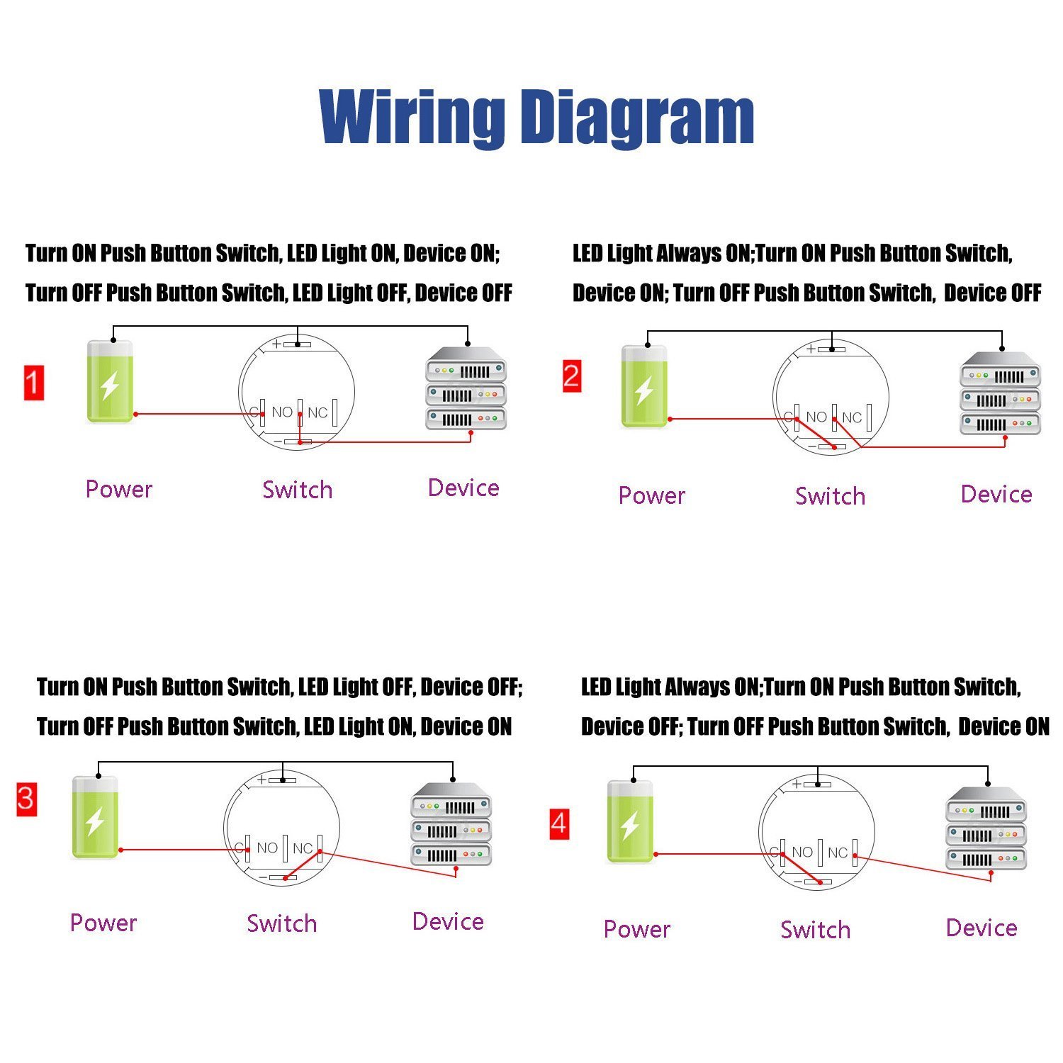 HiLetgo 16mm Latching Push Button Switch - 12V-24V 5A, Metal Toggle Switch with Angel Eye LED Light & Wire Socket Plug for Automotive, Marine, and DIY Electronics Projects