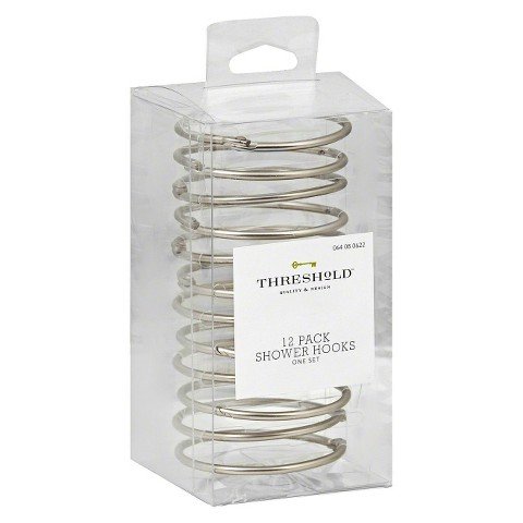Threshold™ Basic Shower Hooks - Brushed Nickel Finish - Heavy Duty Rust-Resistant Shower Curtain Hooks for Bathroom, Spa & Hotel Use