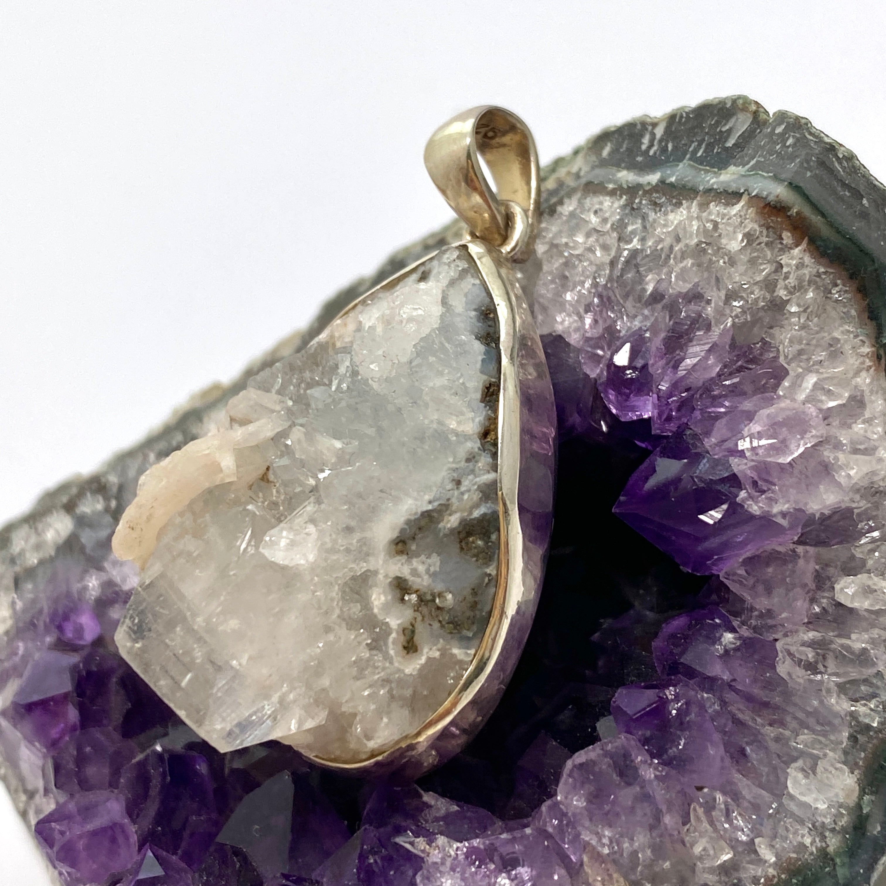 Natural Apophyllite and Stilbite Raw Crystal Pendant Necklace - Healing Stone Jewelry for Meditation, Energy Work & Spiritual Gifts (PPGJ854)