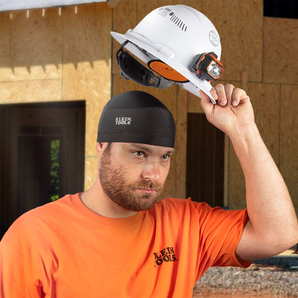 Klein Tools 60447 Full Brim Class G KONSTRUCT Series Hard Hat with Rechargeable Headlamp & 60181 Cooling Helmet Liner - Brown Construction Safety Gear for Electricians, Linemen, and Outdoor Workers