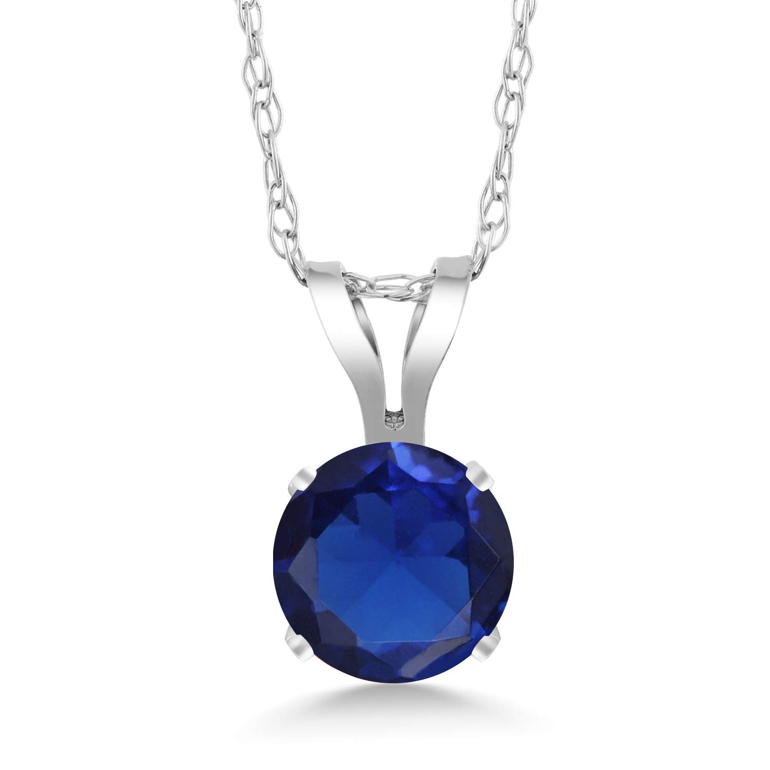 Gem Stone King 14K White Gold Round 4.5MM Birthstone Solitaire Pendant Necklace for Women - 18 Inch Gold Chain | Personalized Jewelry Gift for Birthday, Anniversary & Special Occasions
