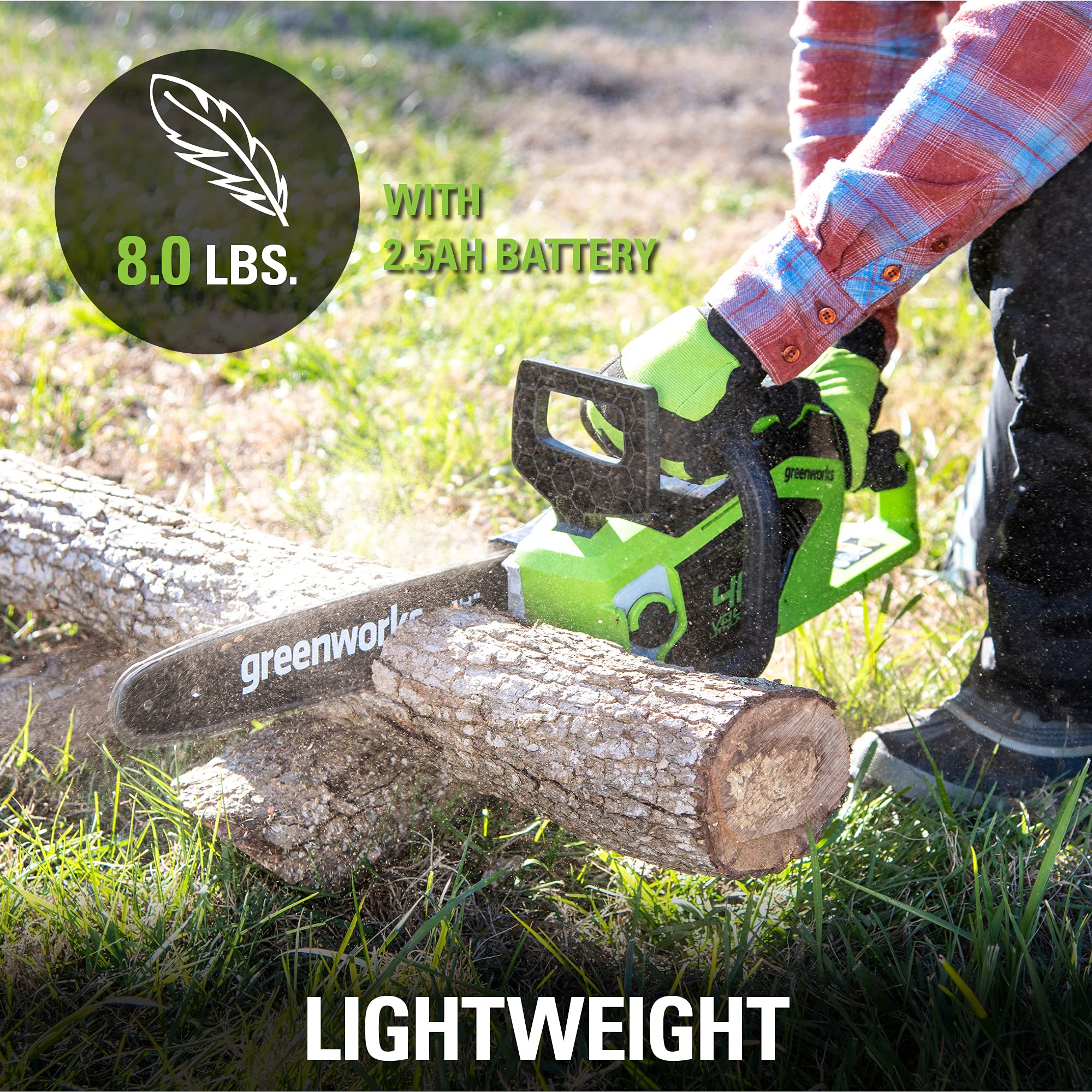 Greenworks 40V 14-Inch Cordless Chainsaw with 2.5Ah Battery & USB Charger - Lightweight Electric Chainsaw for Tree Trimming, Yard Cleanup & Firewood Cutting