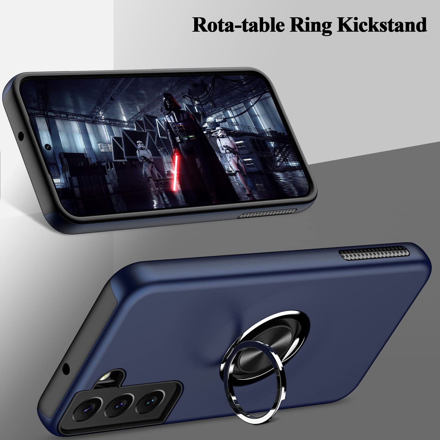 MMHUO Samsung Galaxy S22 5G Case (2022) - Military Grade Drop Protection, Slim Dual Layer Design with Kickstand & Hidden Ring Holder | Shockproof Phone Cover for Everyday Use, Travel & Outdoor Activities | Blue