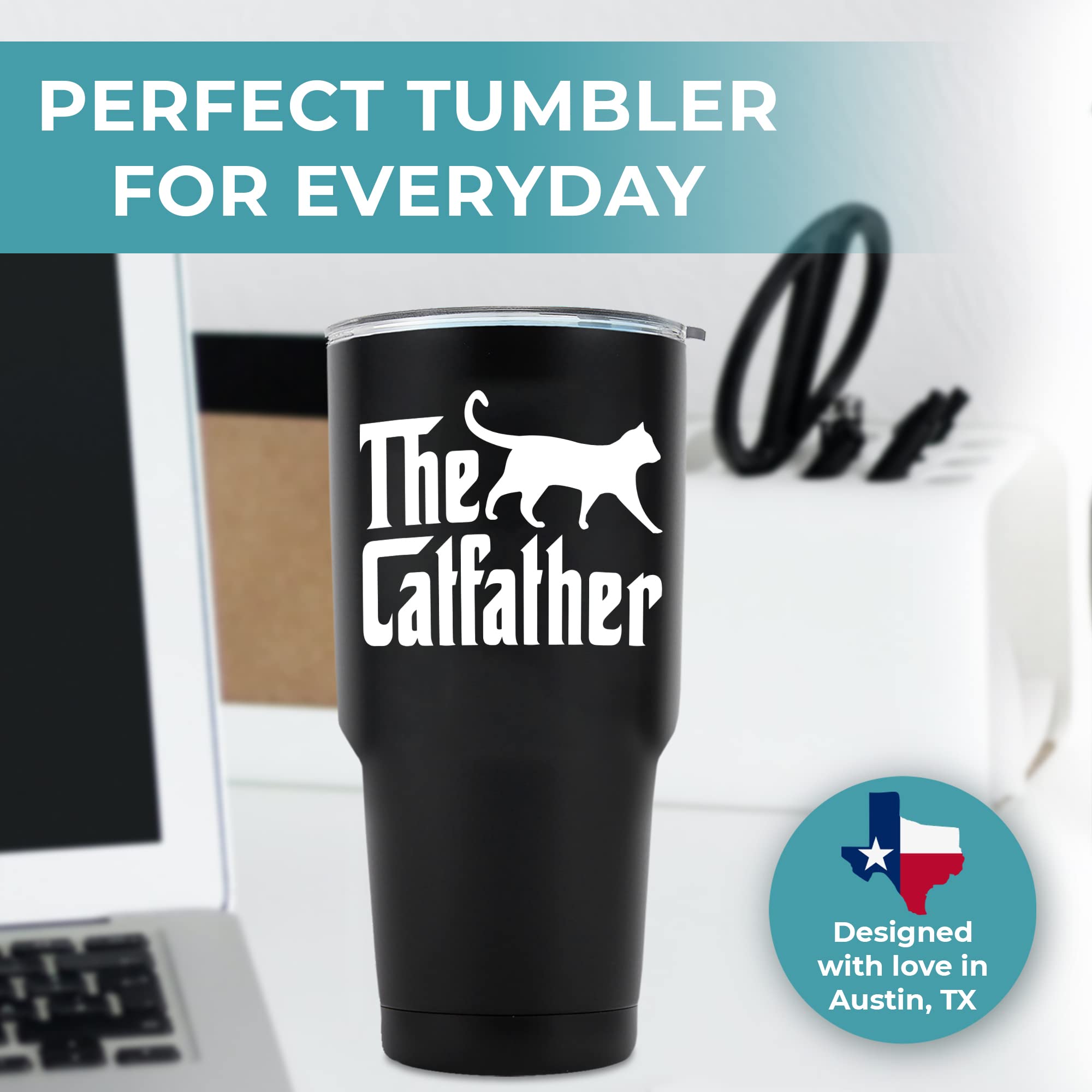 30oz Cat Dad Tumbler - Funny Cat Lover Gift for Men, Insulated Coffee Mug with Lid - Perfect for Office, Travel & Father's Day Gifts