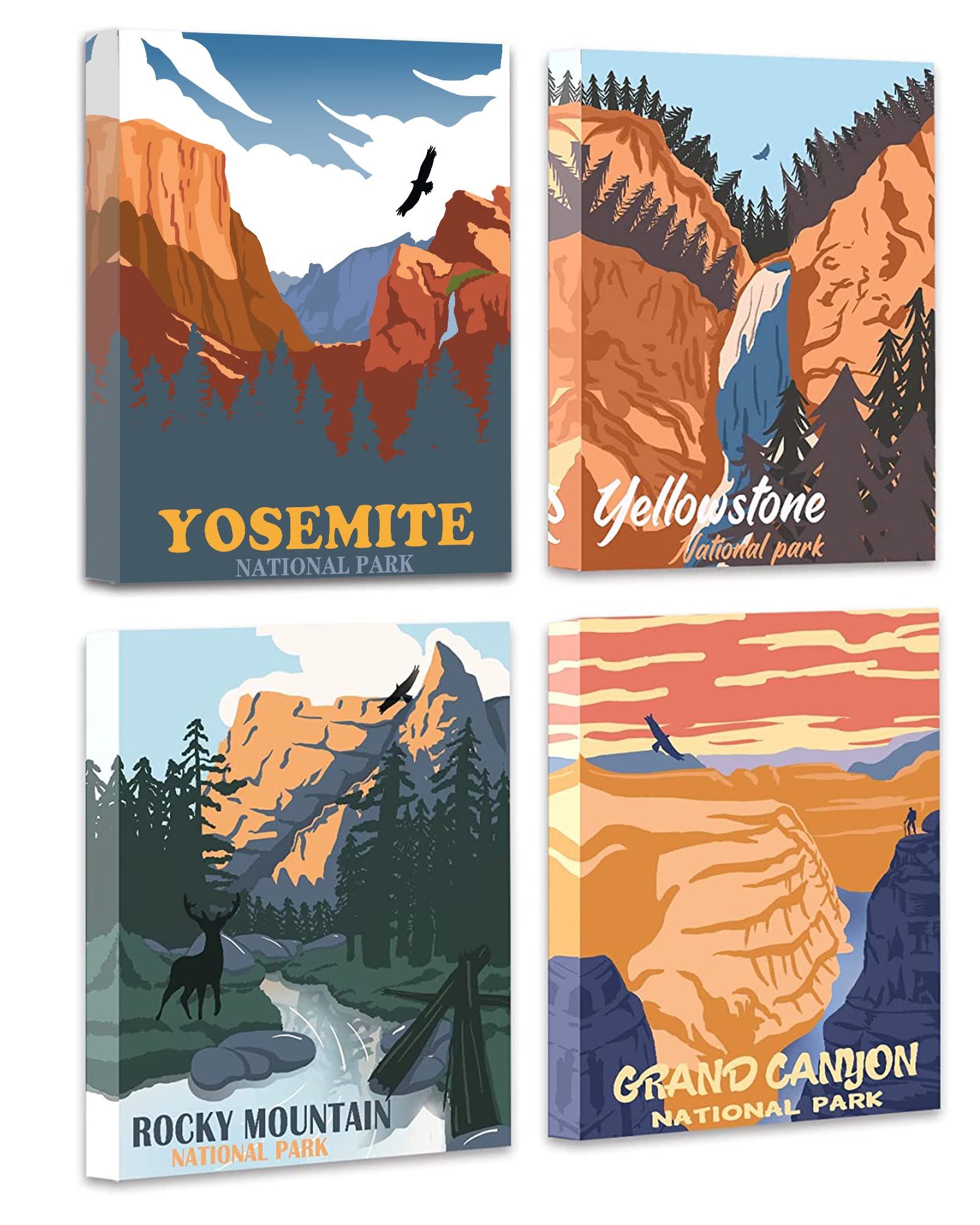 Vintage National Park Wall Art - Framed Mountain Abstract Paintings (8