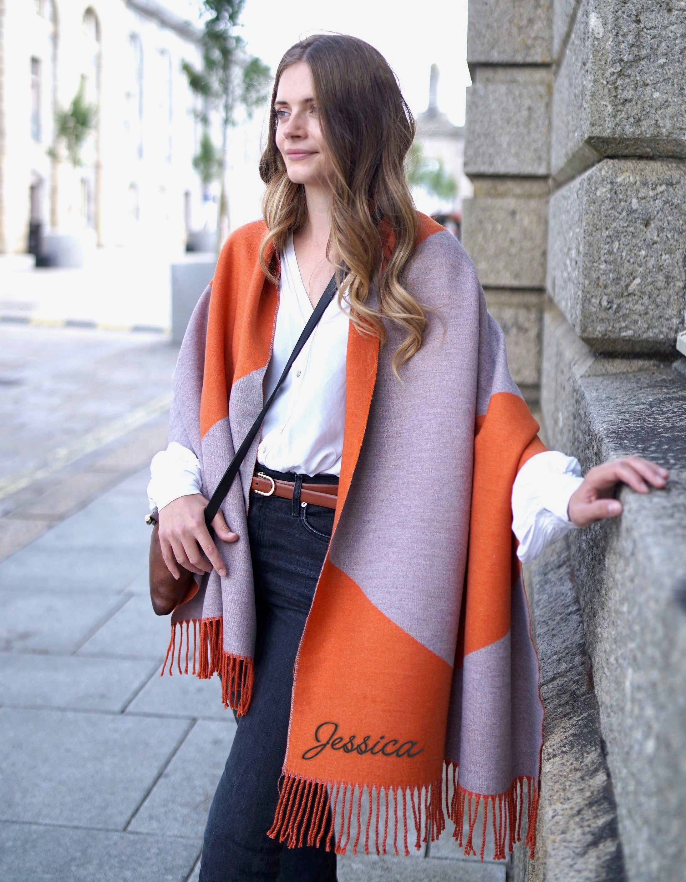 Personalized Burnt Orange to Grey Cashmere Blend Scarf - Soft Winter Wrap for Women & Men - Perfect for Cold Weather, Gifts & Fashion Accessories