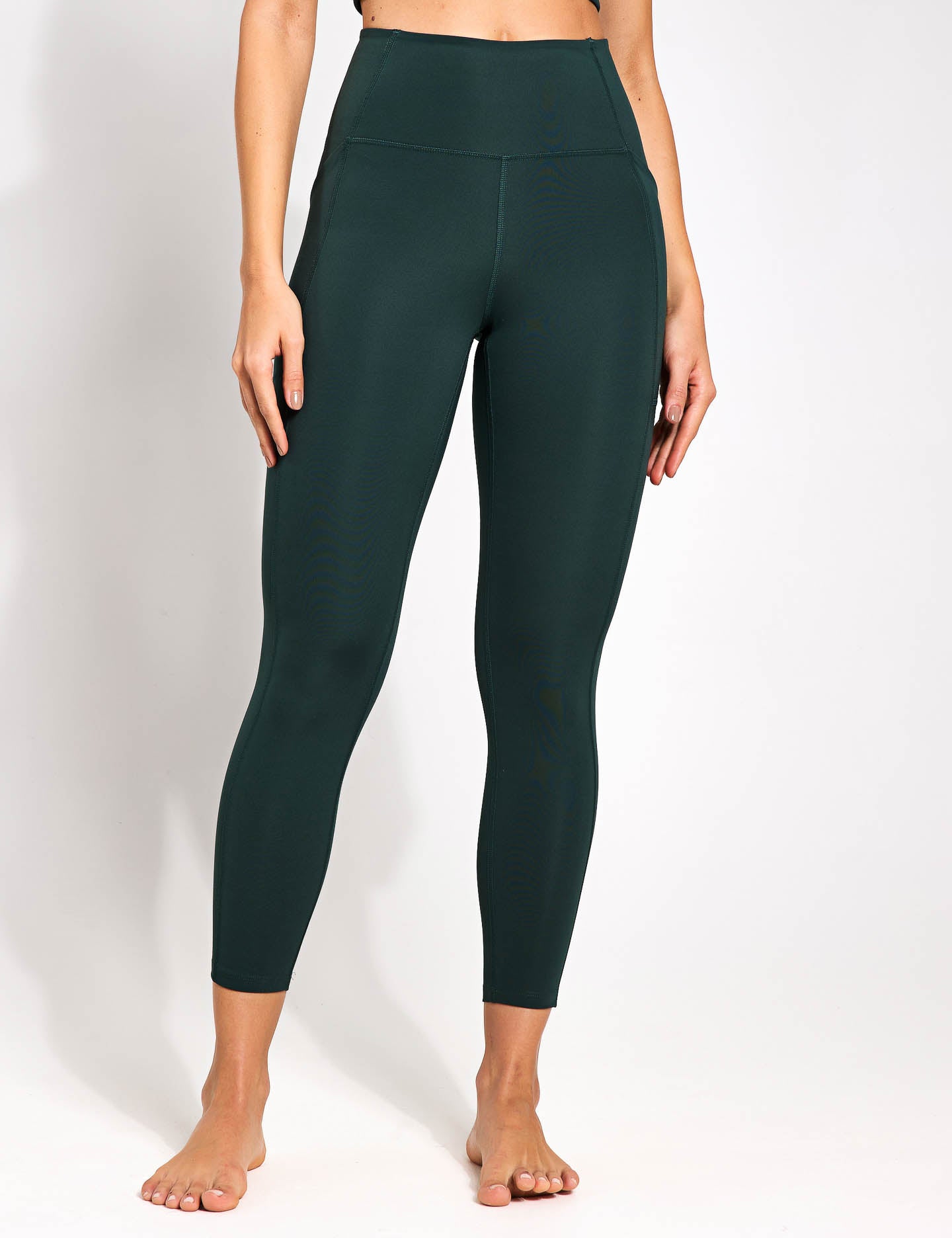 High Waisted 7/8 Pocket Leggings for Women - Soft Stretchy Workout Yoga Pants with Side Pockets - Moss Green - Perfect for Gym, Running & Everyday Wear