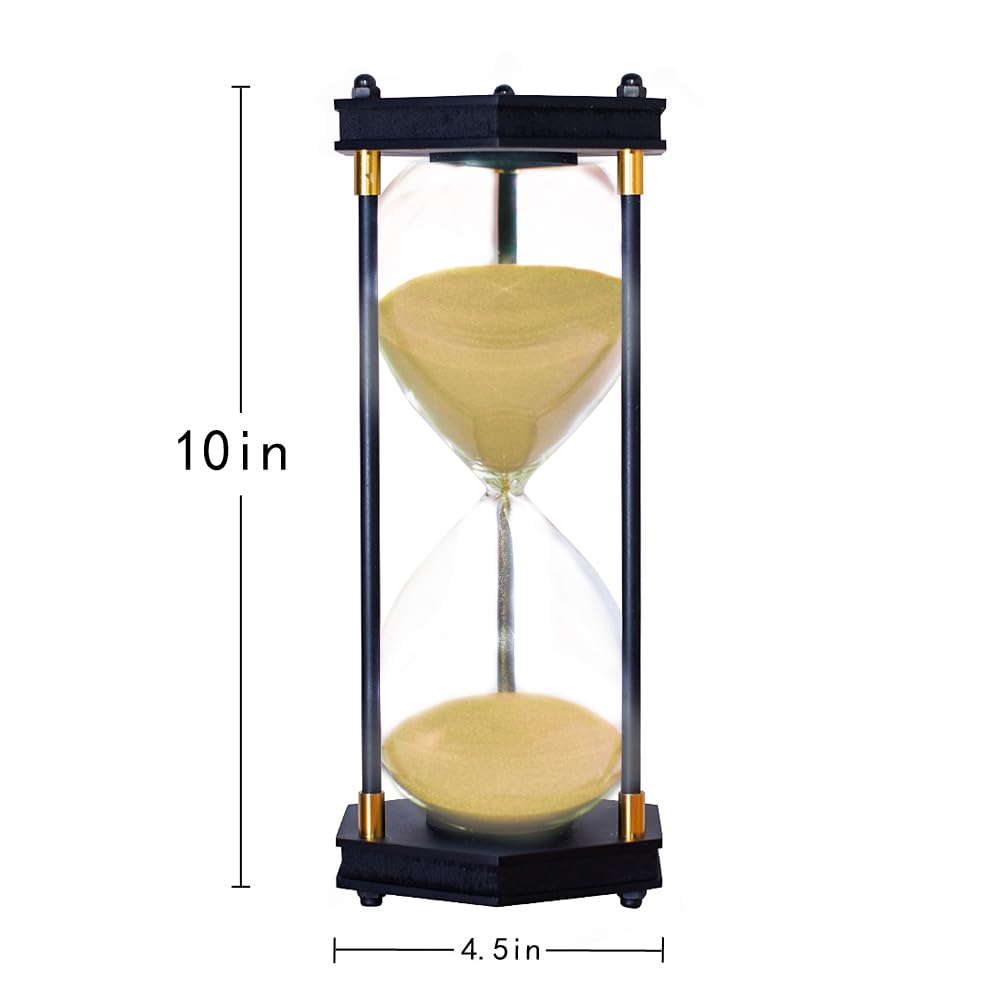 60 Minute Large Hourglass Timer - Decorative Hexagon Sandglass with Yellow Sand for Home Office, Kitchen, Classroom & Meditation
