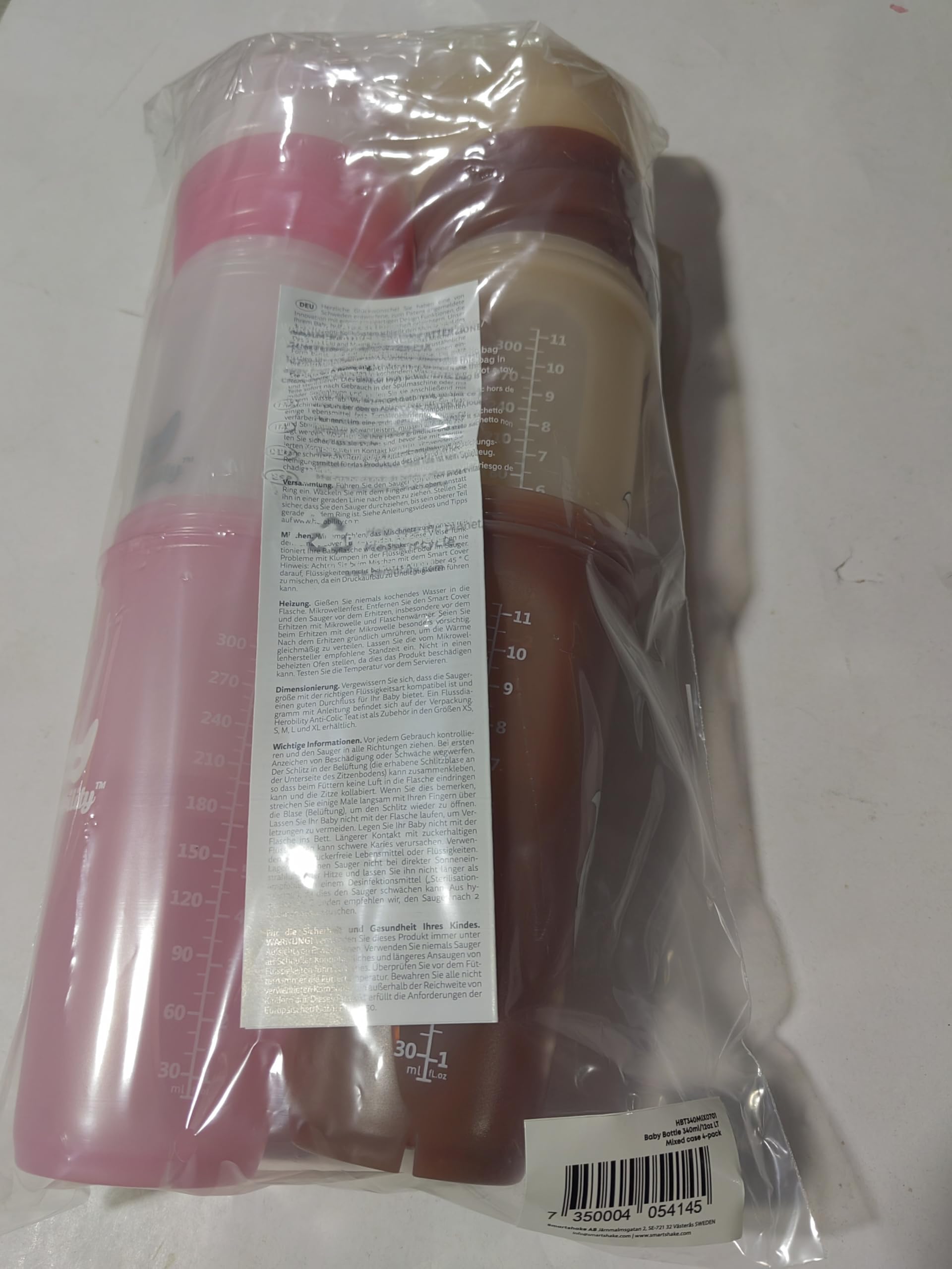 Herobility Double Anti-Colic Baby Bottles 12oz (340ml) - 4 Pack with Slow Flow Nipples - BPA-Free for Newborns & Infants - Multicolor Set (Sand, Woodchuck, Pink, White) - Perfect for Feeding, Travel & Daycare Use