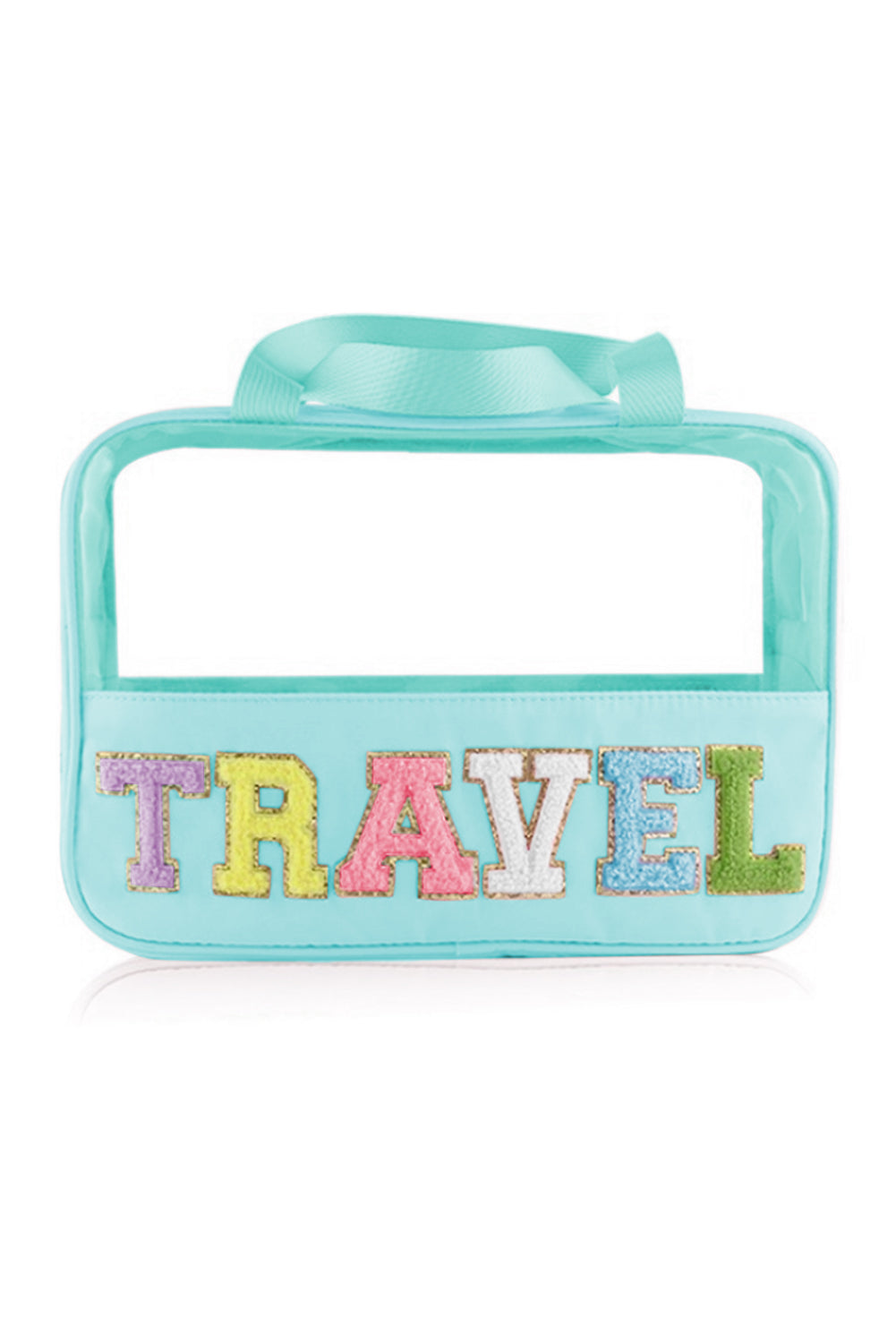 Stylish Chenille Letter Clear PVC Makeup Bag for Travel - Perfect Cosmetic Organizer for Vacation, Gym & Daily Essentials
