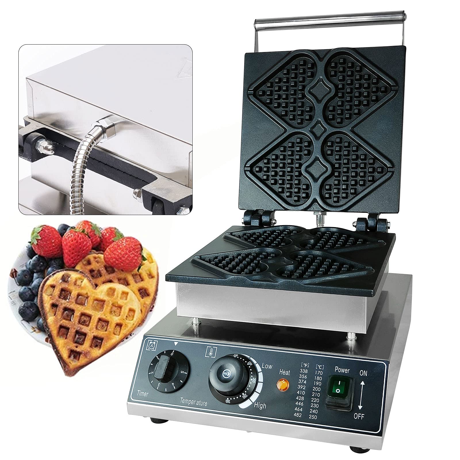 Commercial Waffle Maker Electric - Heart & Taiyaki Waffle Iron Baker Machine with Nonstick Coating, 50-300℃ Temperature Control, Stainless Steel - Perfect for Party, Cafe, Tea Shop, Breakfast & Dessert Making