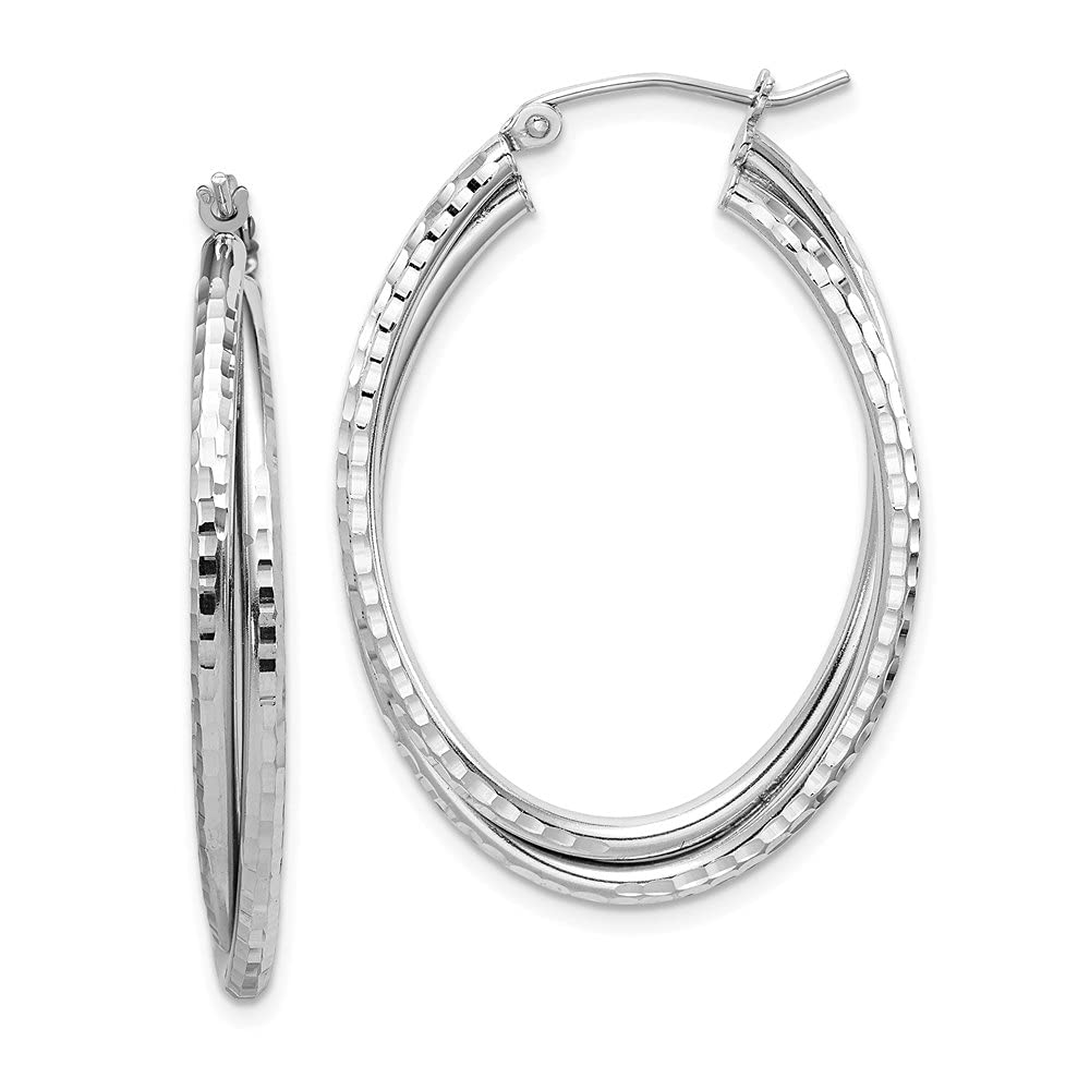 925 Sterling Silver Plated Textured Oval Hoop Earrings for Women - 1.02
