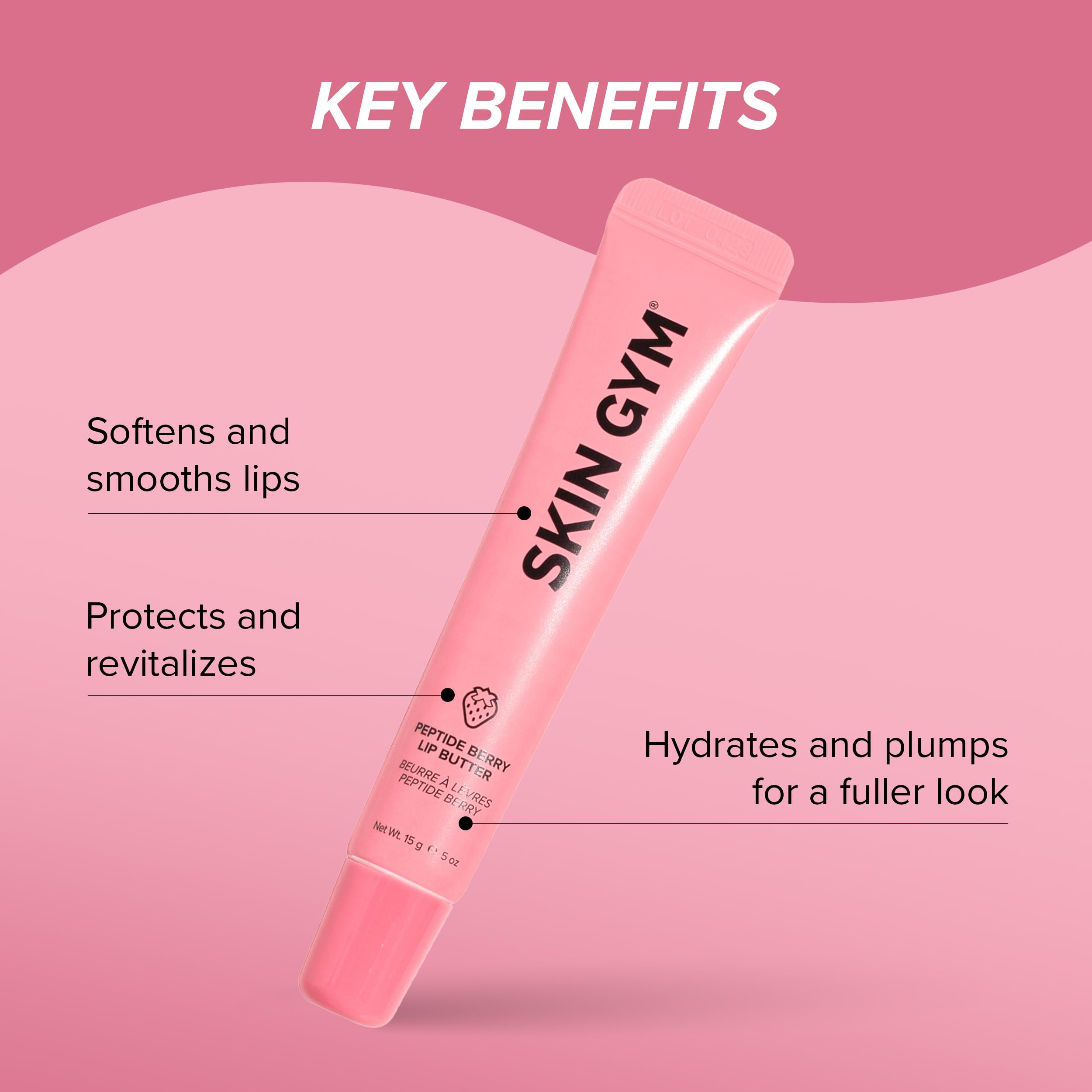 Skin Gym Peptide Berry Lip Butter - Hydrating Lip Balm with Peptides & Natural Oils for Dry Lips, 0.5 oz | Perfect for Winter Care & Daily Moisturizing