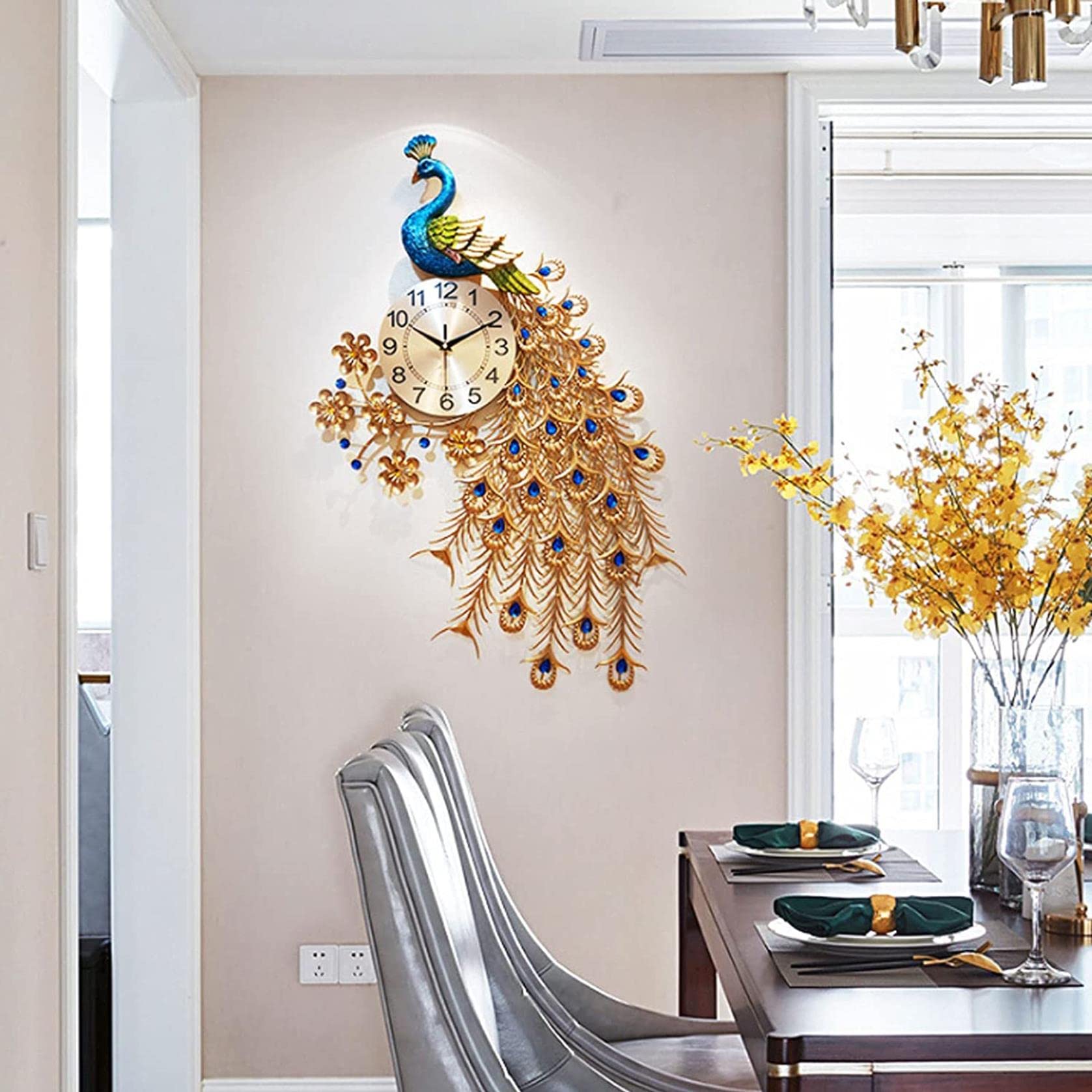 Modern 3D Peacock Wall Clock - Large Silent Non-Ticking Iron Wall Clock for Living Room, Bedroom & Office Decor | Elegant Home & Office Décor, Perfect Gift Idea