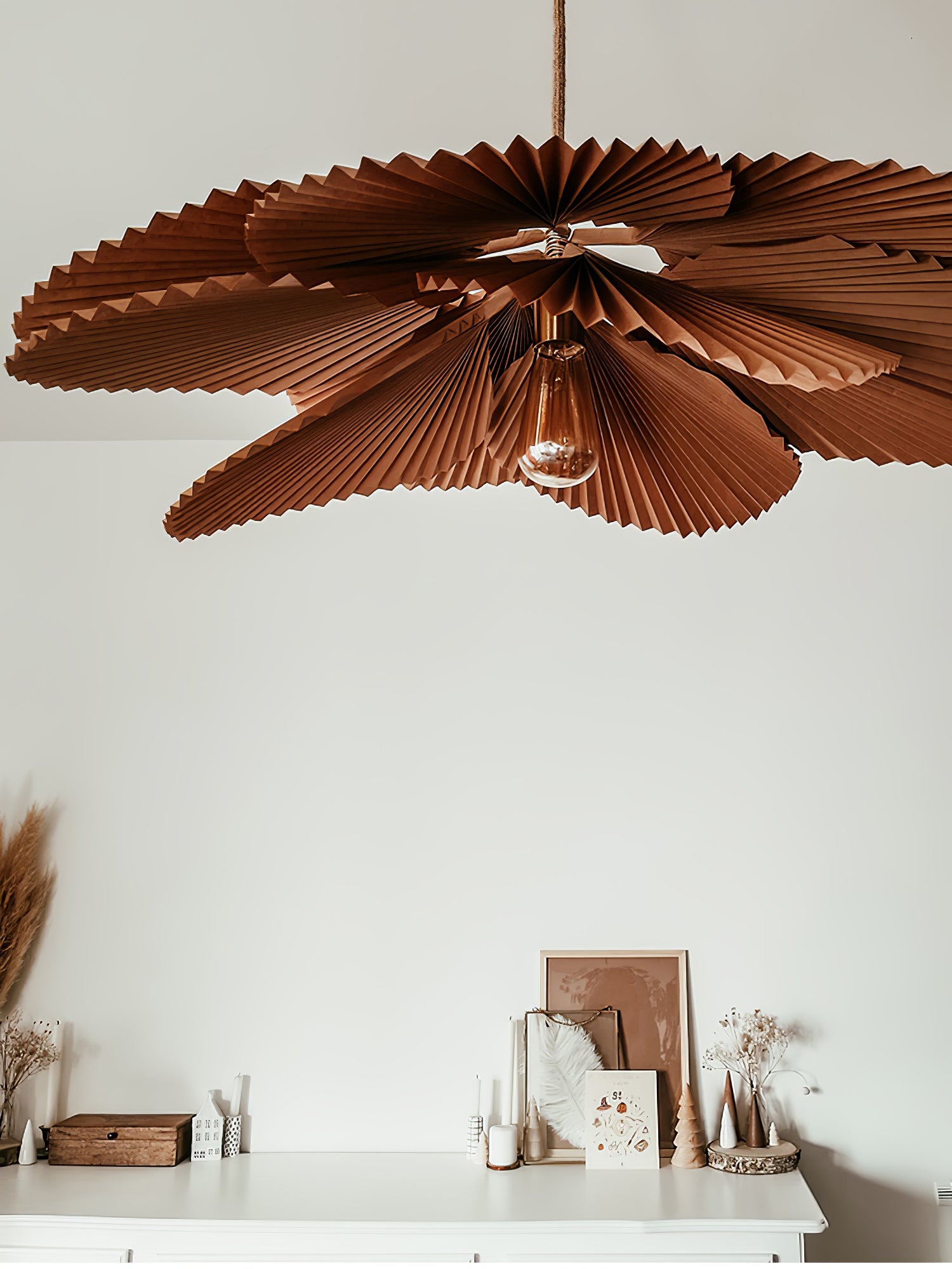 Handmade Folded Leaf Lotus Pendant Light - Boho Chic Ceiling Lamp for Bedroom, Living Room & Dining Room Decor
