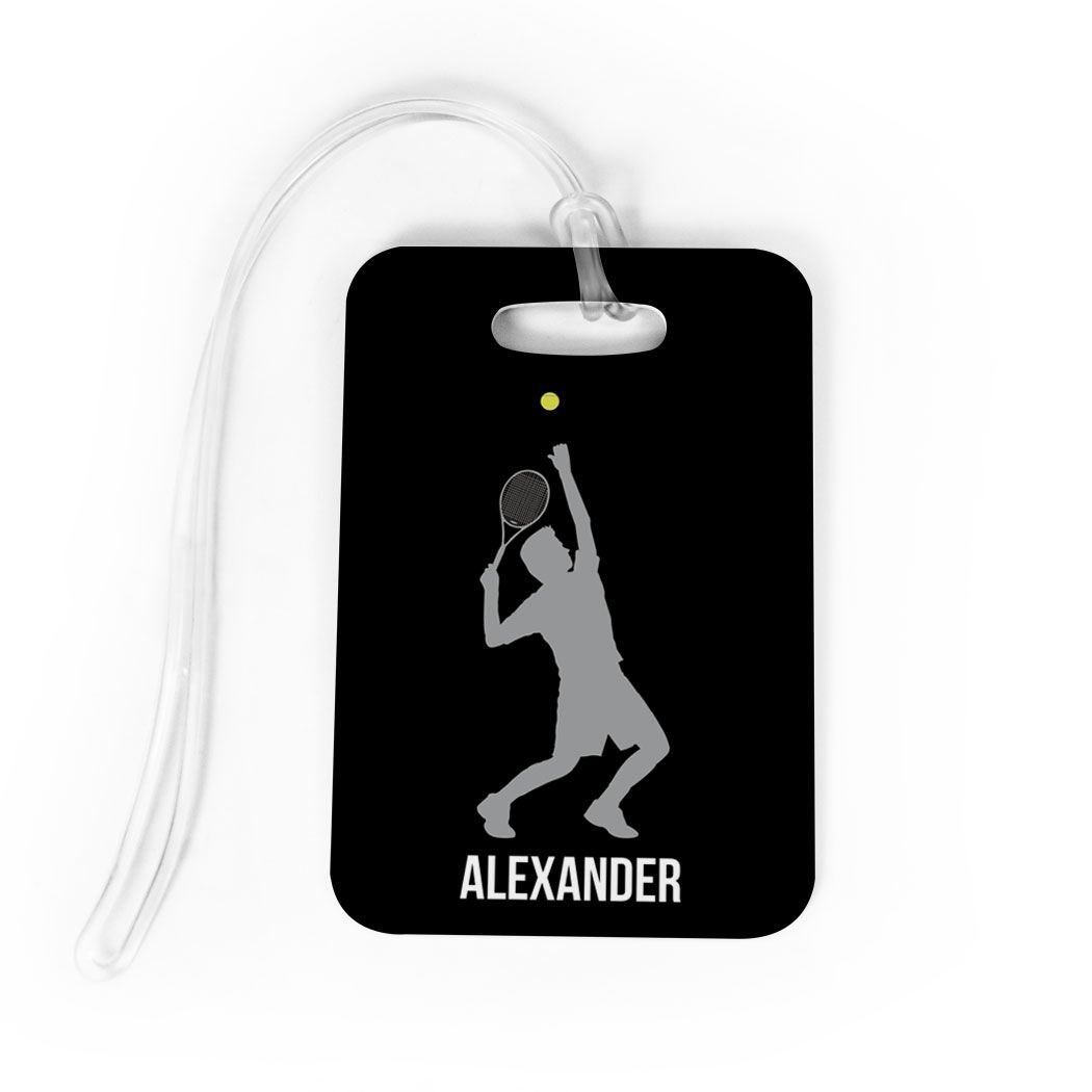 Personalized Tennis Player Luggage Tag - Medium Black/Gray Bag Tag with Standard Lines - Perfect for Tennis Bags, Gym Bags & Travel Luggage Identification
