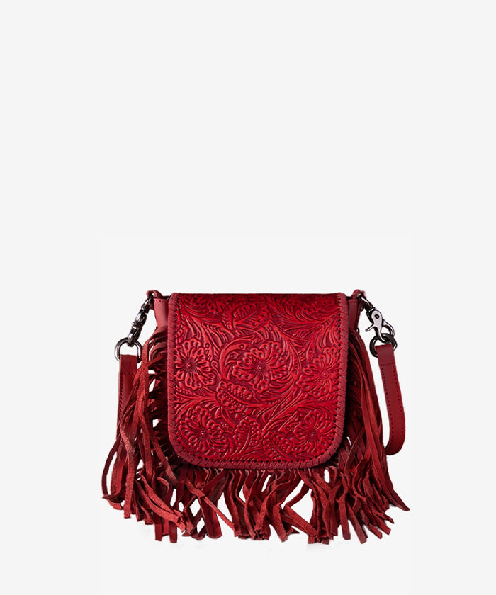 Montana West Genuine Leather Floral Fringe Crossbody Bag for Women - Stylish Boho Shoulder Purse with Adjustable Strap, Perfect for Daily Use, Travel & Festivals