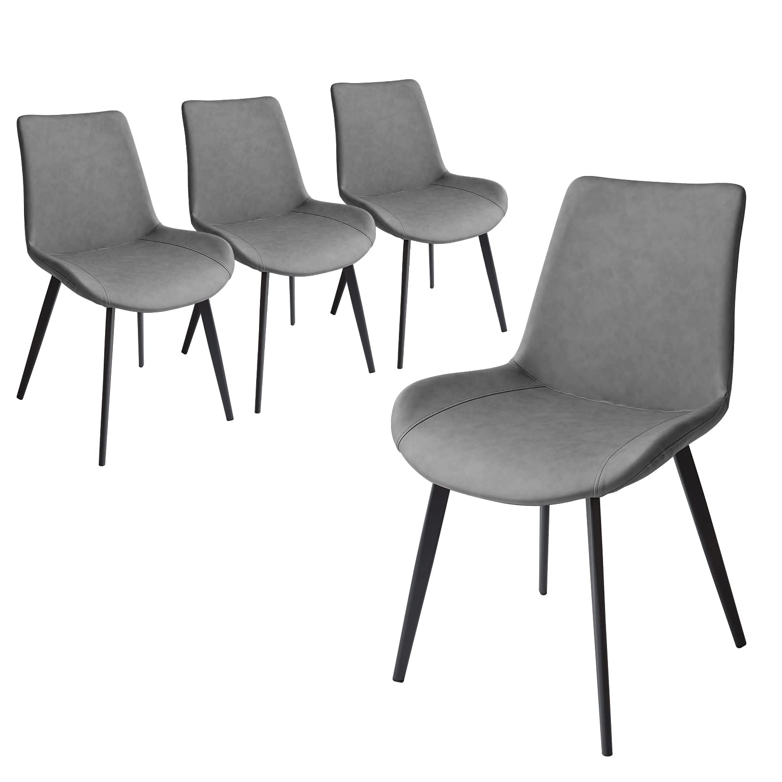 Modern Dining Chairs Set of 4 - Upholstered Faux Leather Cushion Seats with Sturdy Metal Legs, Grey Kitchen & Dining Room Chairs for Home, Restaurant or Office Use