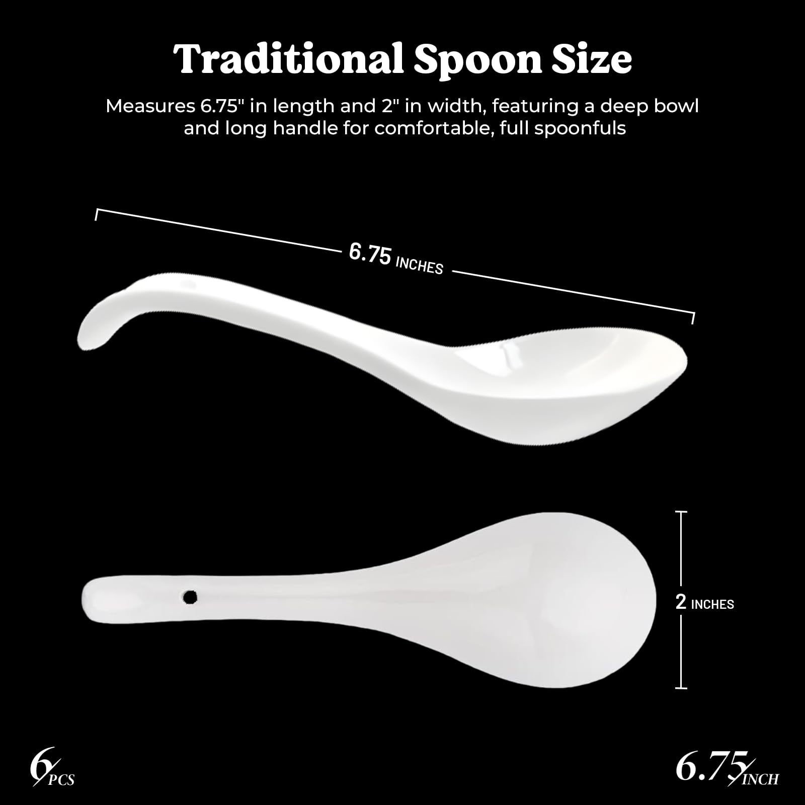 Japanese Soup Spoons 6-Piece Set - Fine Porcelain for Ramen, Pho & Noodles