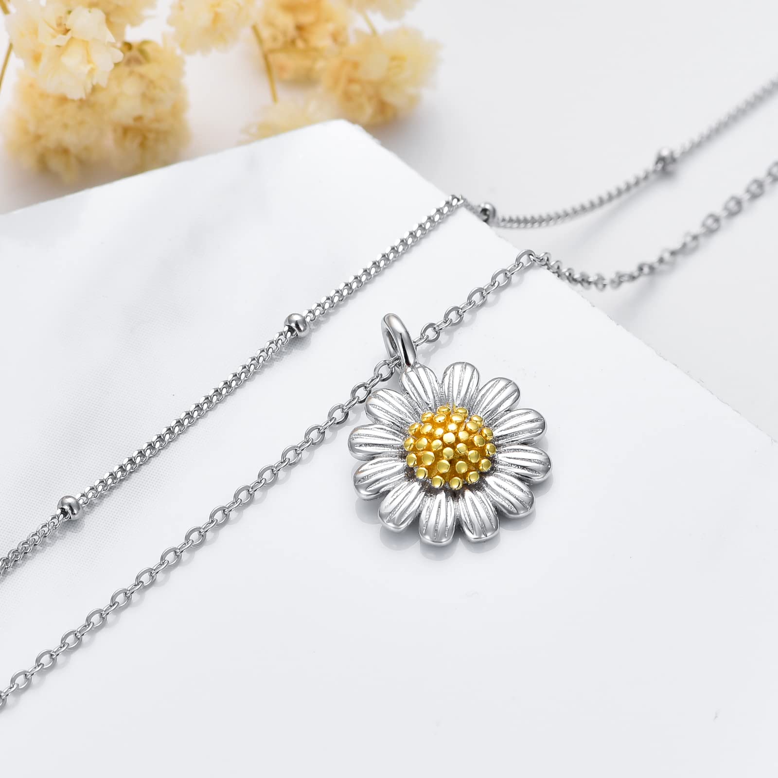 Tree of Life Lotus Daisy Layered Sterling Silver Choker Necklace for Women - Elegant Stacked Jewelry Gift for Everyday Wear, Date Nights & Special Occasions