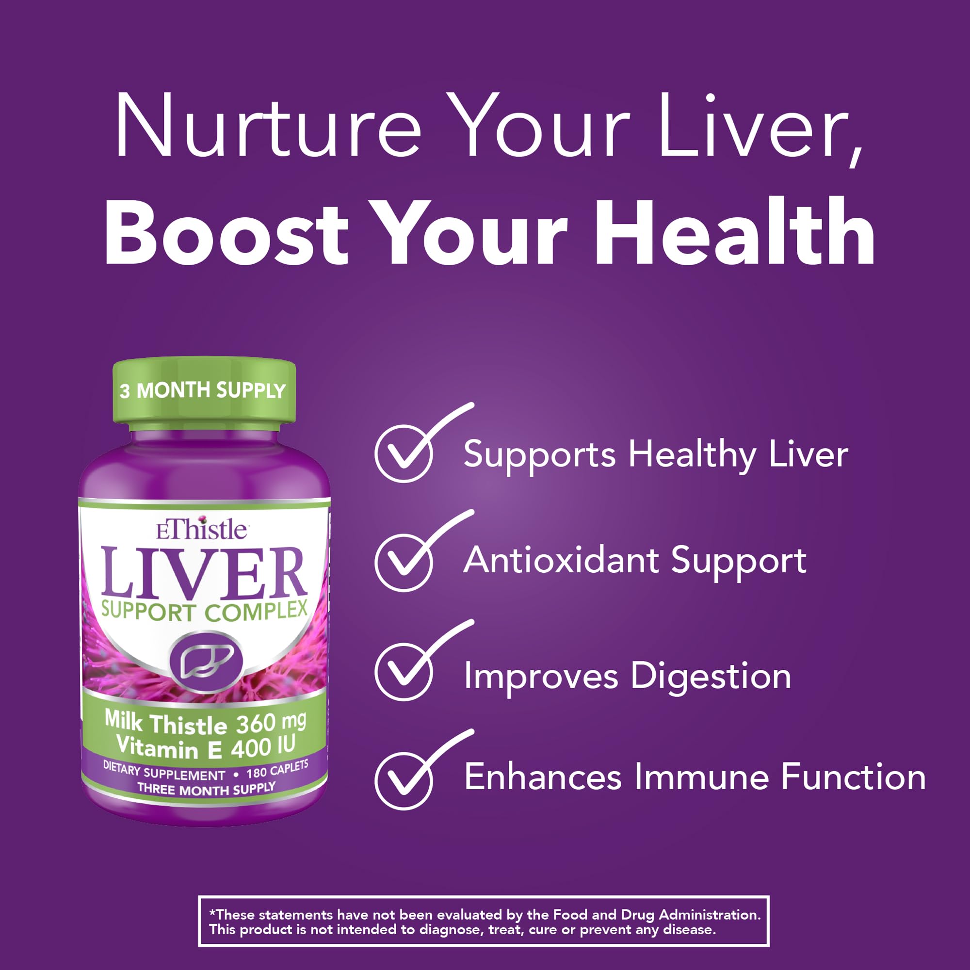 Liver Wellness Dietary Supplement with Milk Thistle & Vitamin E - 180 Caplets for Liver Detox & Support | Ideal for Daily Liver Health Maintenance & Post-Alcohol Recovery