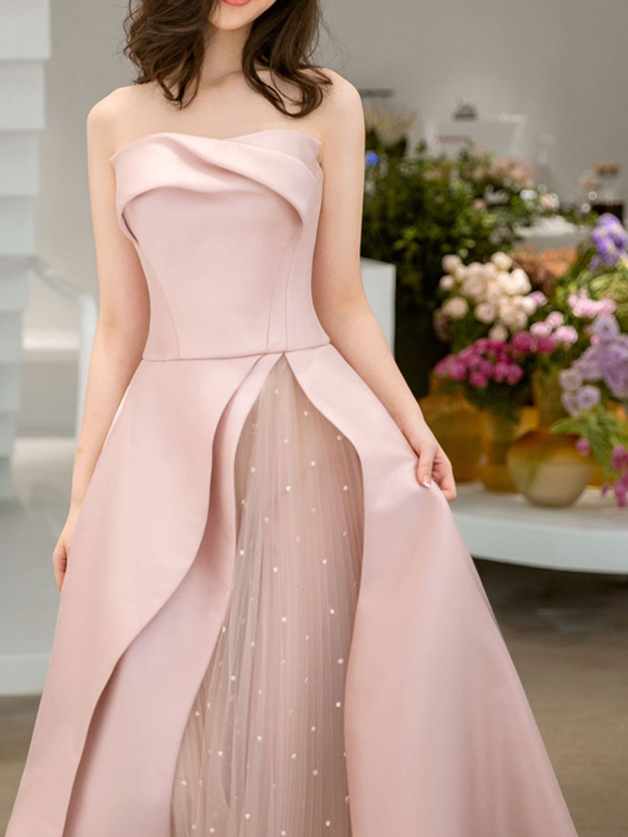 Elegant Pink Satin Tulle Long Prom Dress - Formal Bridesmaid Gown for Weddings, Evening Parties & Special Occasions