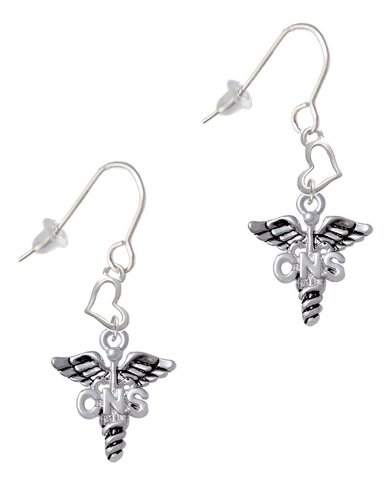 Nurse Caduceus Heart Earrings - Silvertone Jewelry for Medical Professionals