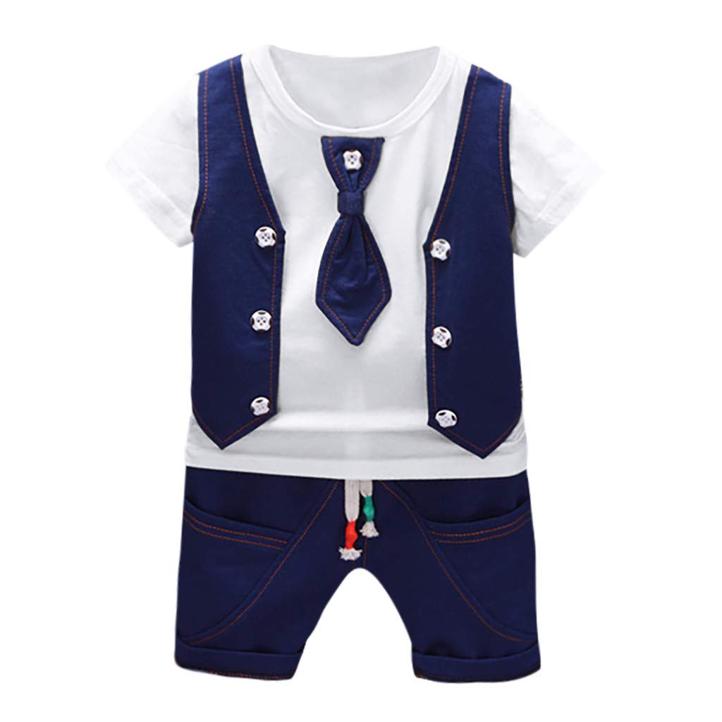 Boys Playwear Outfits - Toddler Baby Boys Waistcoat Tie T-Shirt & Shorts Set (White, 12-18 Months) | Casual Wear, Birthday Party, Photo Shoot Outfits