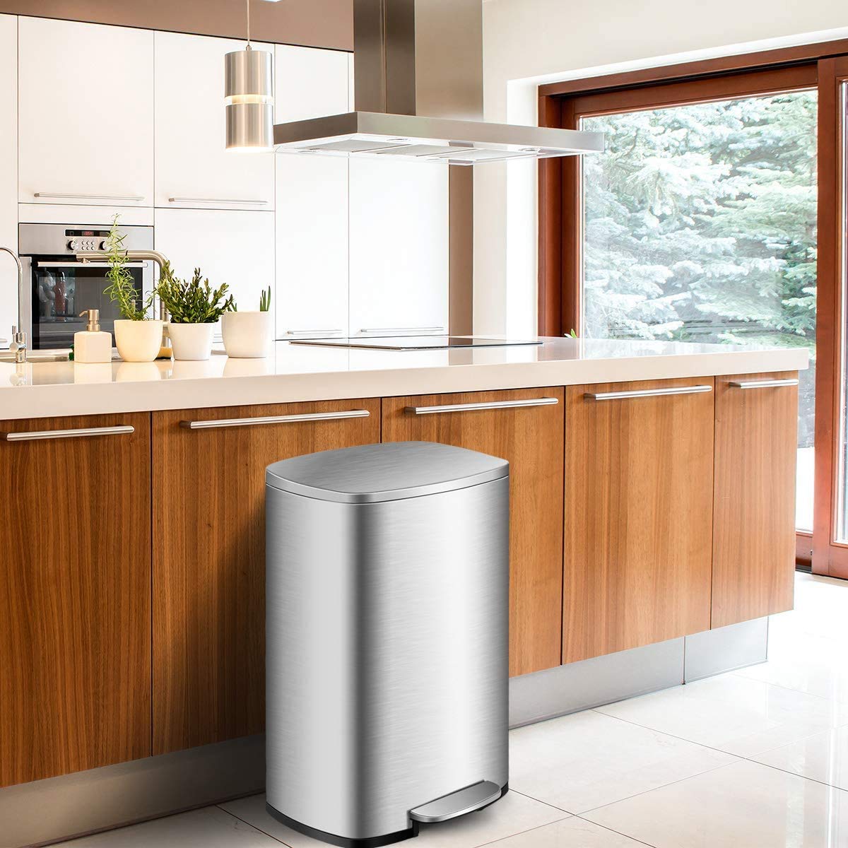 Stainless Steel Step Trash Can with Freshener System - Airtight Rectangular Garbage Bin for Kitchen, Office, Home - Includes Plastic Inner Buckets & Hinged Lids - Perfect for Odor Control and Waste Management in Small Spaces (Silver)