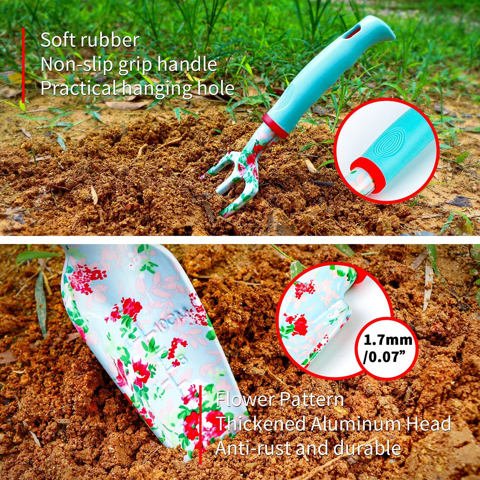 Premium 11-Piece Heavy Duty Floral Garden Tools Set - Includes Hand Trowel, Rake, Weeder, Pruner & Sprayer - Complete Gardening Kit with Storage Tote Bag & Gloves - Perfect Gift for Women Gardeners - Ideal for Planting, Weeding, Pruning & Outdoor Gardening Activities