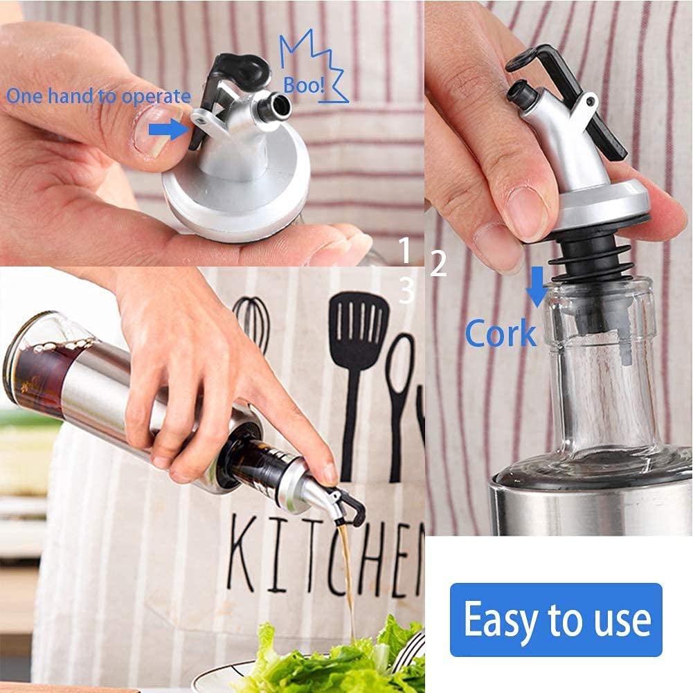 Premium Stainless Steel Bottle Pourers with Rubber Stoppers - 6pc Set for Smooth Olive Oil, Liquor & Wine Dispensing | Ideal for Restaurants, Bars, Hotels & Home Bars | Leak-Proof Free Flow Spouts for Glass Bottles