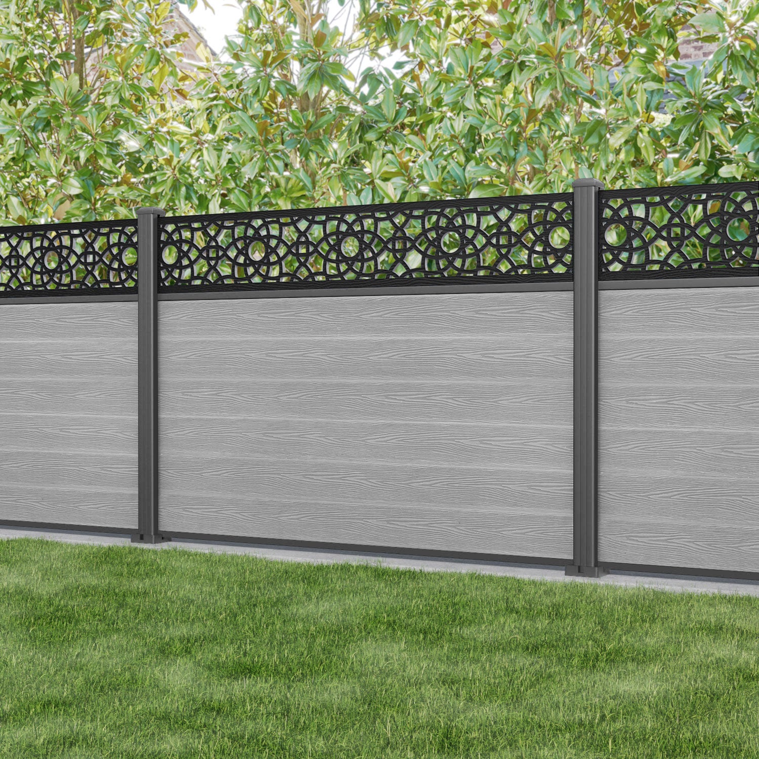 Classic Amber Fence Panel - Light Grey Aluminum Privacy Fence with Sturdy Posts | Perfect for Backyard, Garden, and Poolside Security | Outdoor Decorative Fencing Solution
