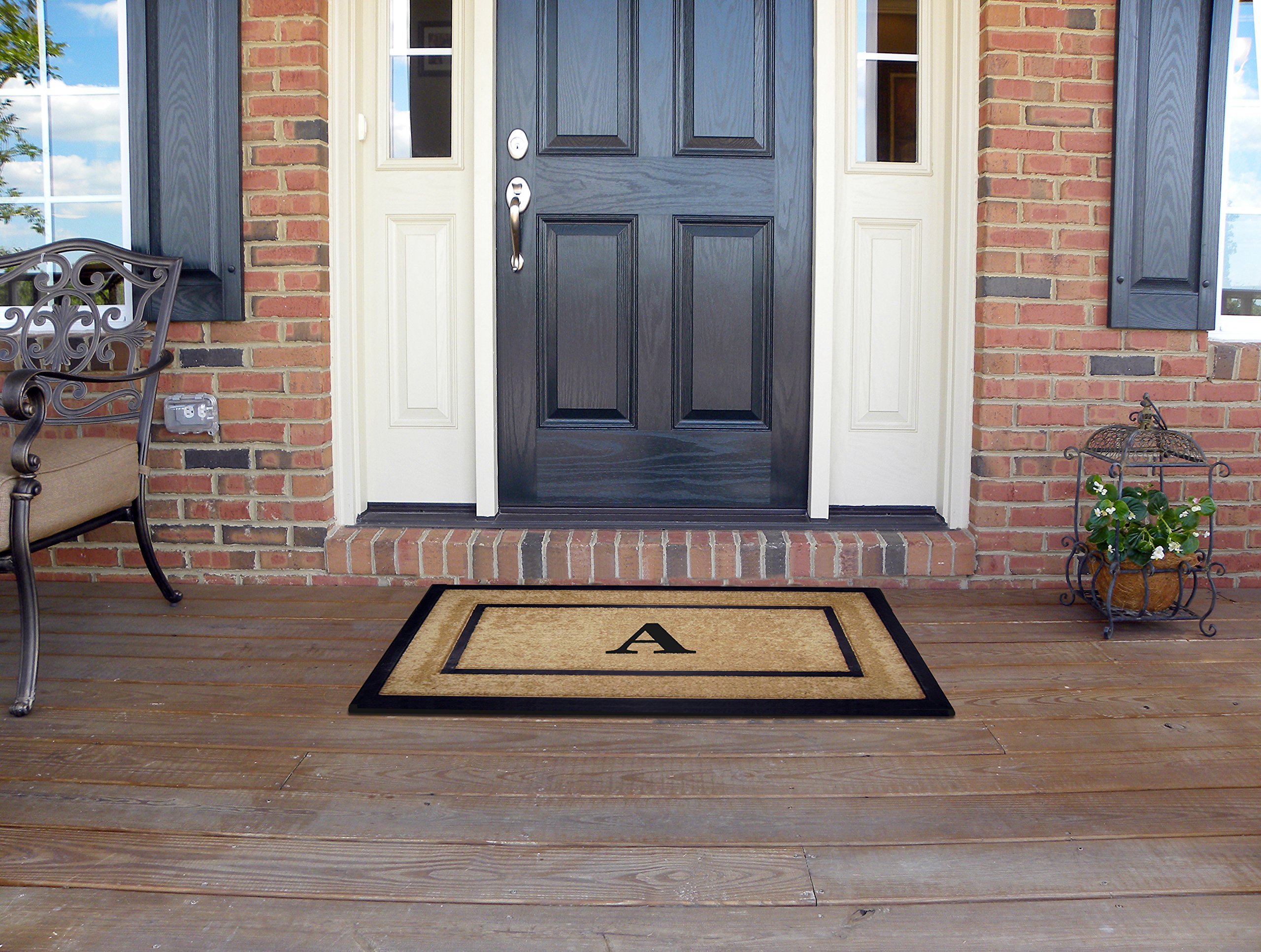 Nedia Home Monogrammed A Single Picture Black Frame with Coir Rubber Border Dirt Buster Doormat, 30 x 48 Inches - Perfect for Entryway, Front Door, and Mudroom Protection