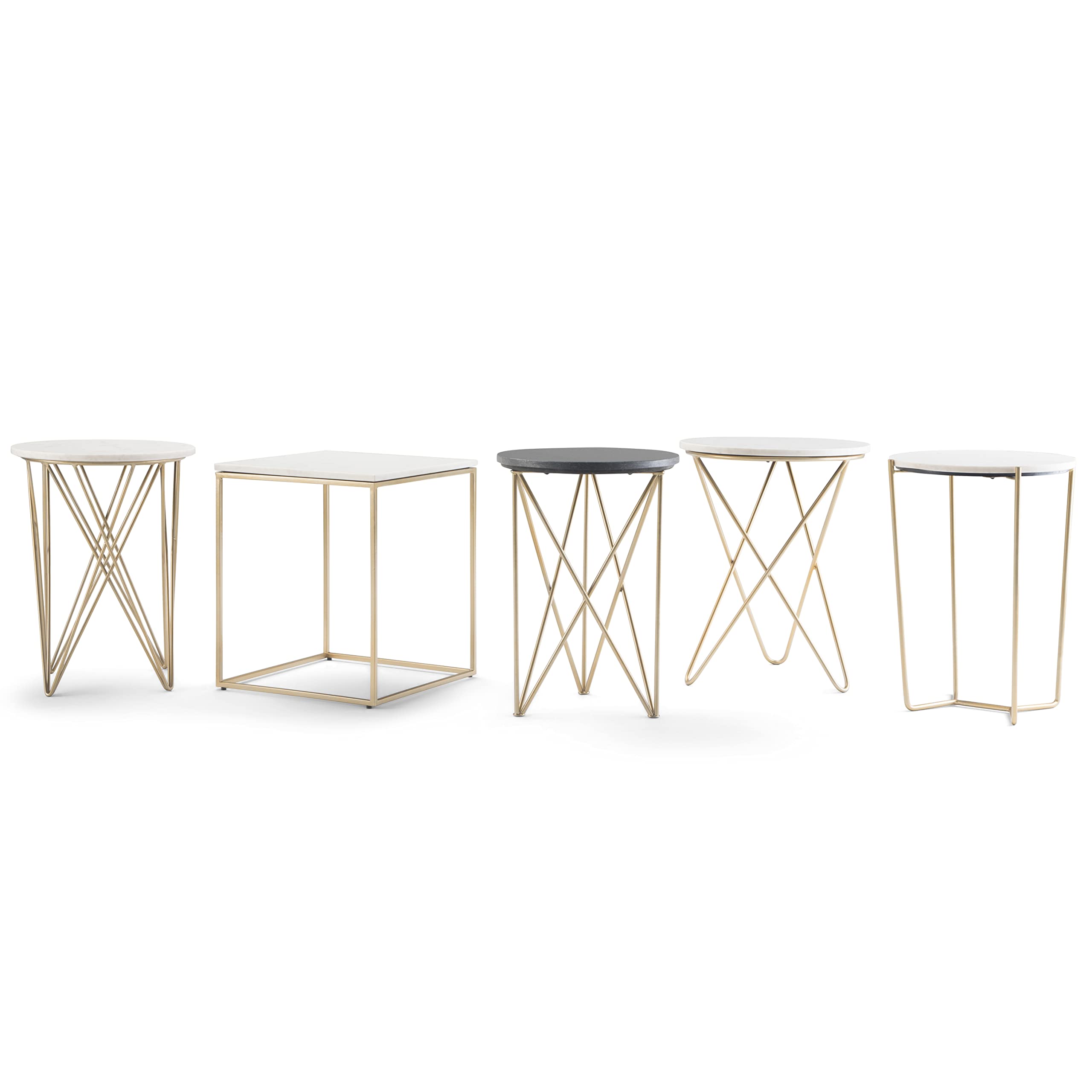 SIMPLIHOME Gabon Modern 18-inch Wide White & Gold Metal Accent Side Table - Nightstand for Living Room, Bedroom, Office | Small End Table for Sofa, Chair, Reading Nook