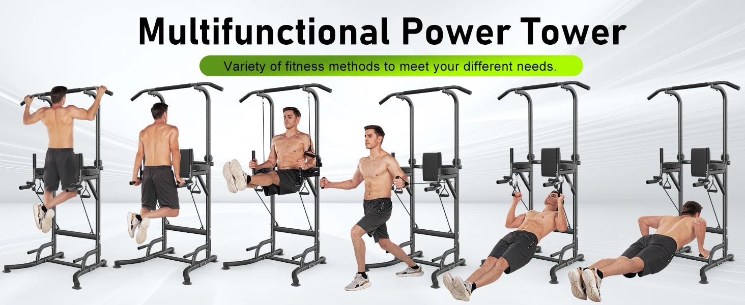 Multi-Function Power Tower Dip Station with Pull Up Bar - Home Gym Strength Training Equipment for Push Ups, Abdominal Exercises & Full Body Workouts - Perfect for Small Spaces, Garage & Home Fitness
